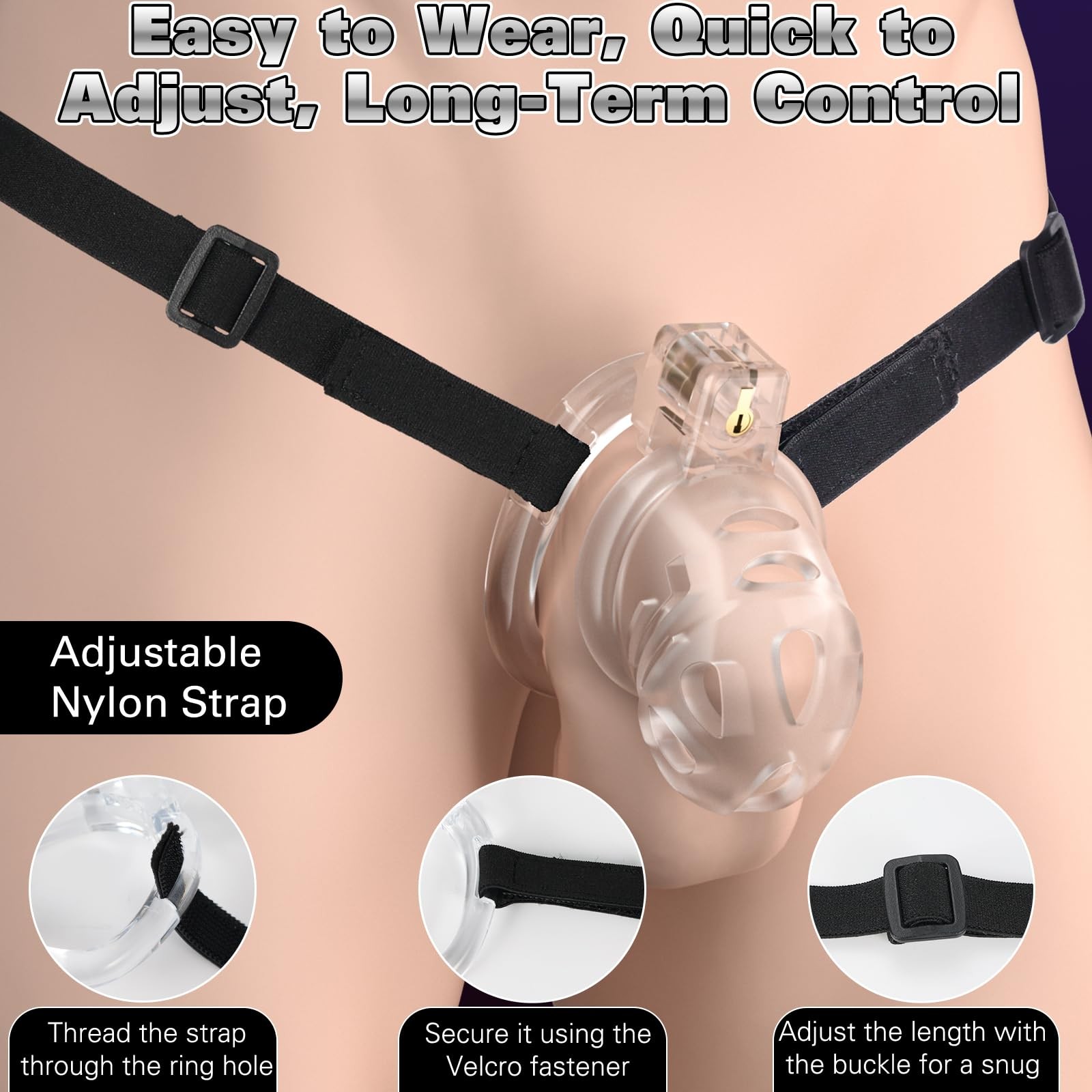 Male Chastity Cage Device, Soft Silicone Cock Cage with 6 Size Rings, Adjusta…