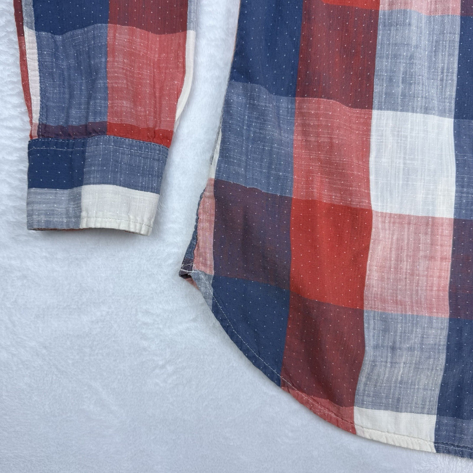 Merona 100% Cotton Red, White & Blue Plaid Shirt L Patriotic Casual Cool Comfy