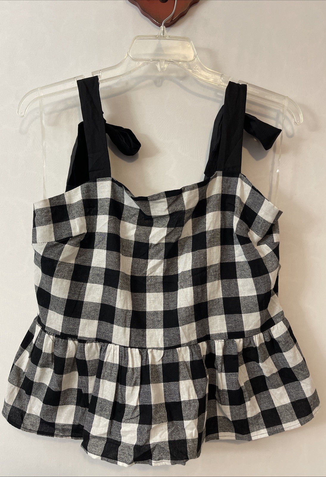 Charlotte Russe Womens XL Black & White Tie-Strap Ruffled Blouse NWT! A1660