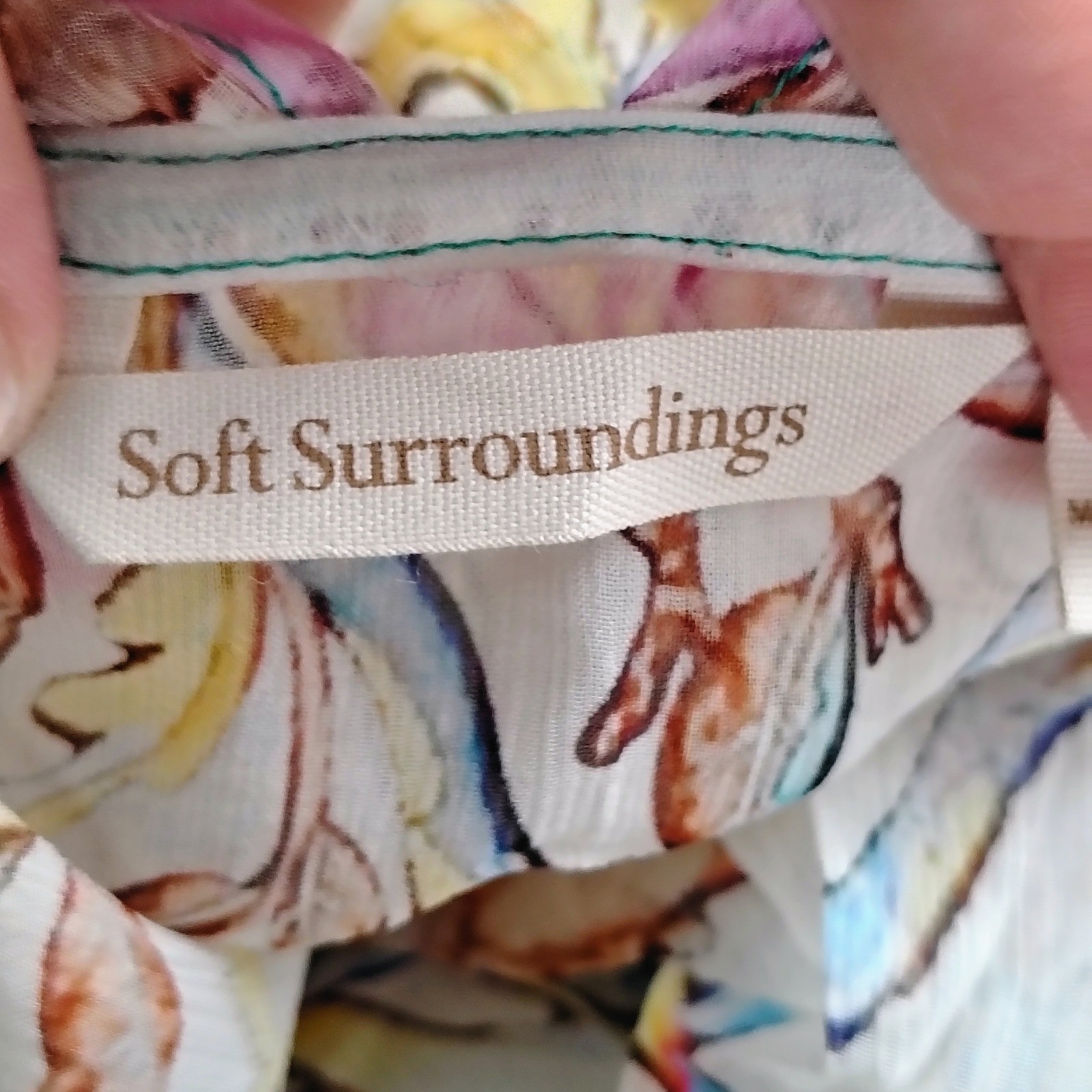 Soft Surroundings Cupro Kimono Wrap Botanical Bird Print Teal Bead Trim S/M