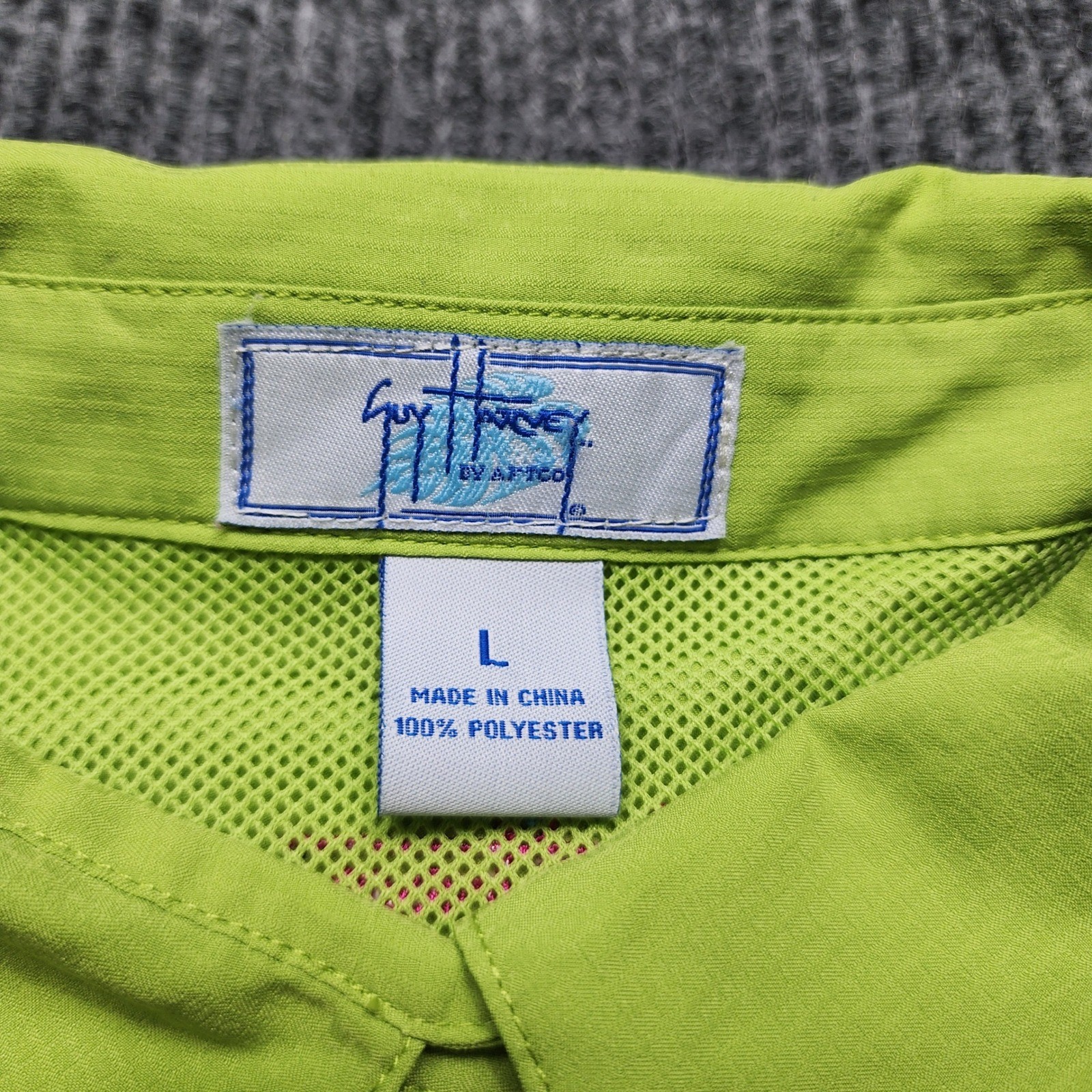 Guy Harvey AFTCO Fishing Shirt Womens Large Lime Green Marlin Embroidered L/S