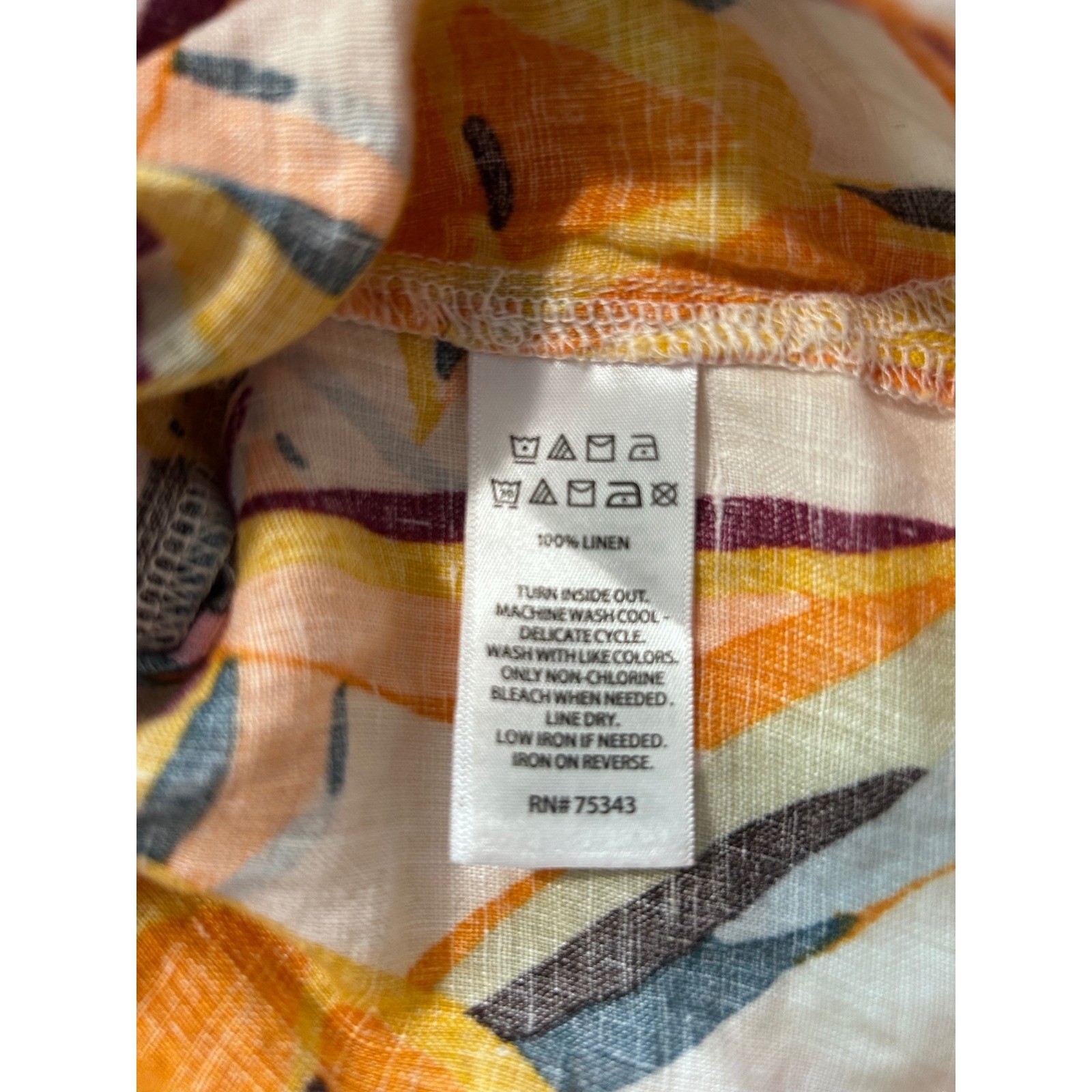 Tahari Womens 2X Linen Tropical Fruit Leaf Print Short Sleeve Blouse Top Multi