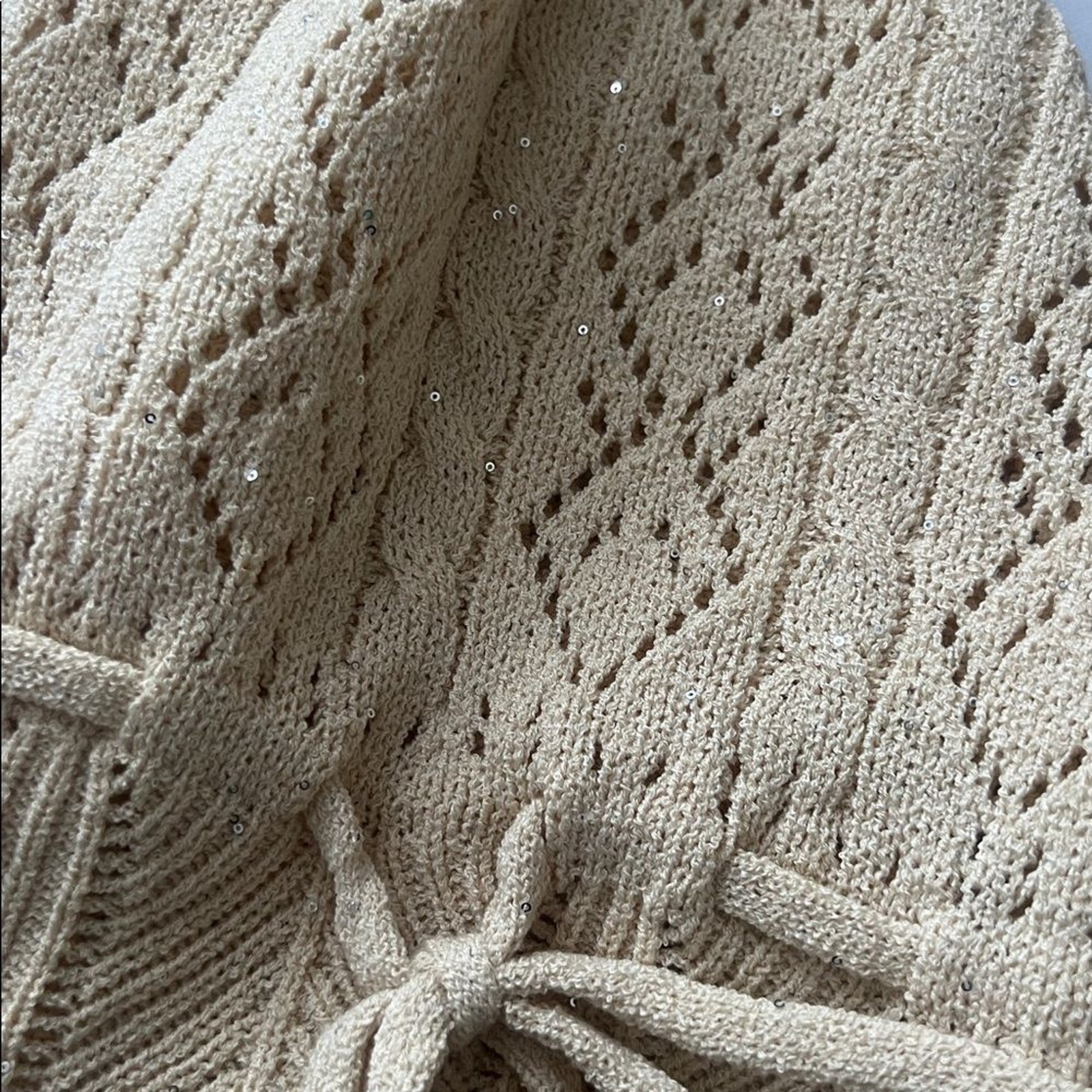 NKN Nekane Ecru Beige Sequin Knit Sleeveless V-Neck Tank Drawstring Waist Small