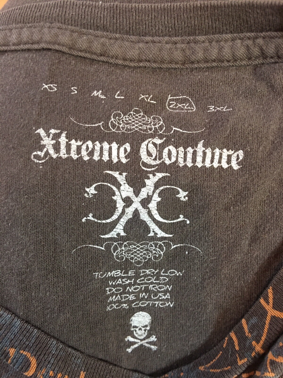Xtreme Couture Women’s Dbl Sided Graphic T-Shirt Short Slv Brown Crosses 2XL