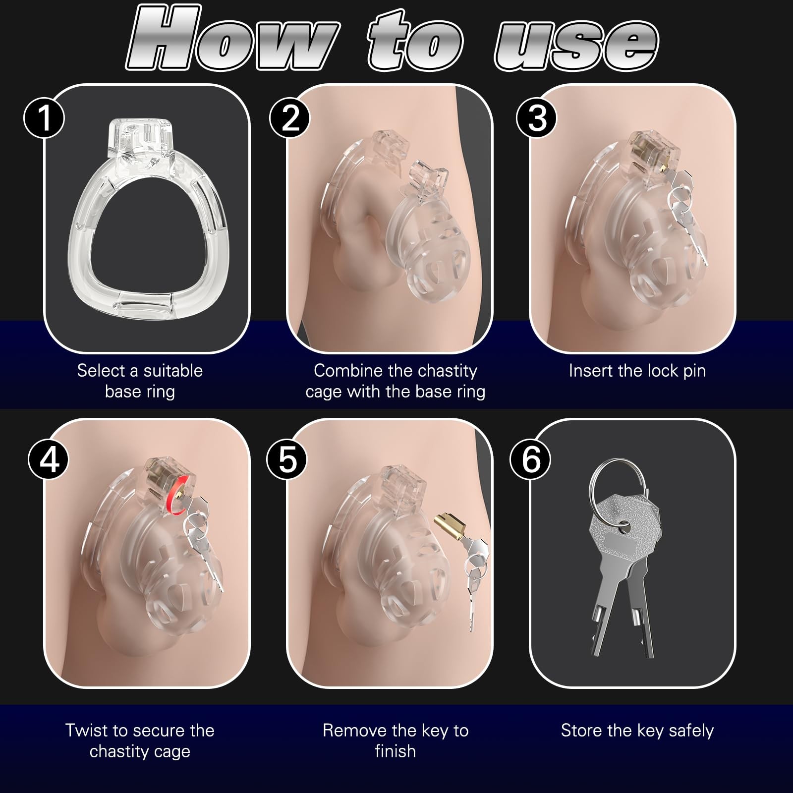 Male Chastity Cage Device, Soft Silicone Cock Cage with 6 Size Rings, Adjusta…