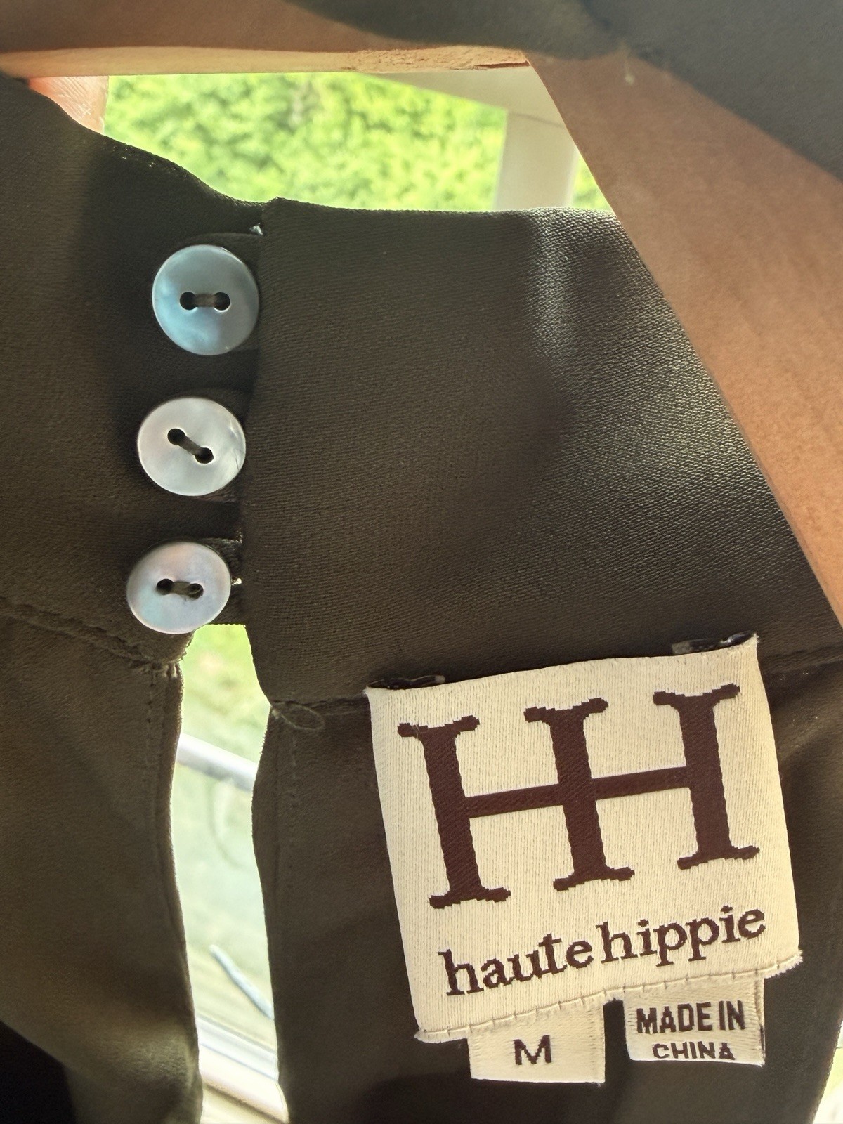 Haute Hippie 100% Silk Halter Tops Women Olive Green Med Slits Front Sides Lined