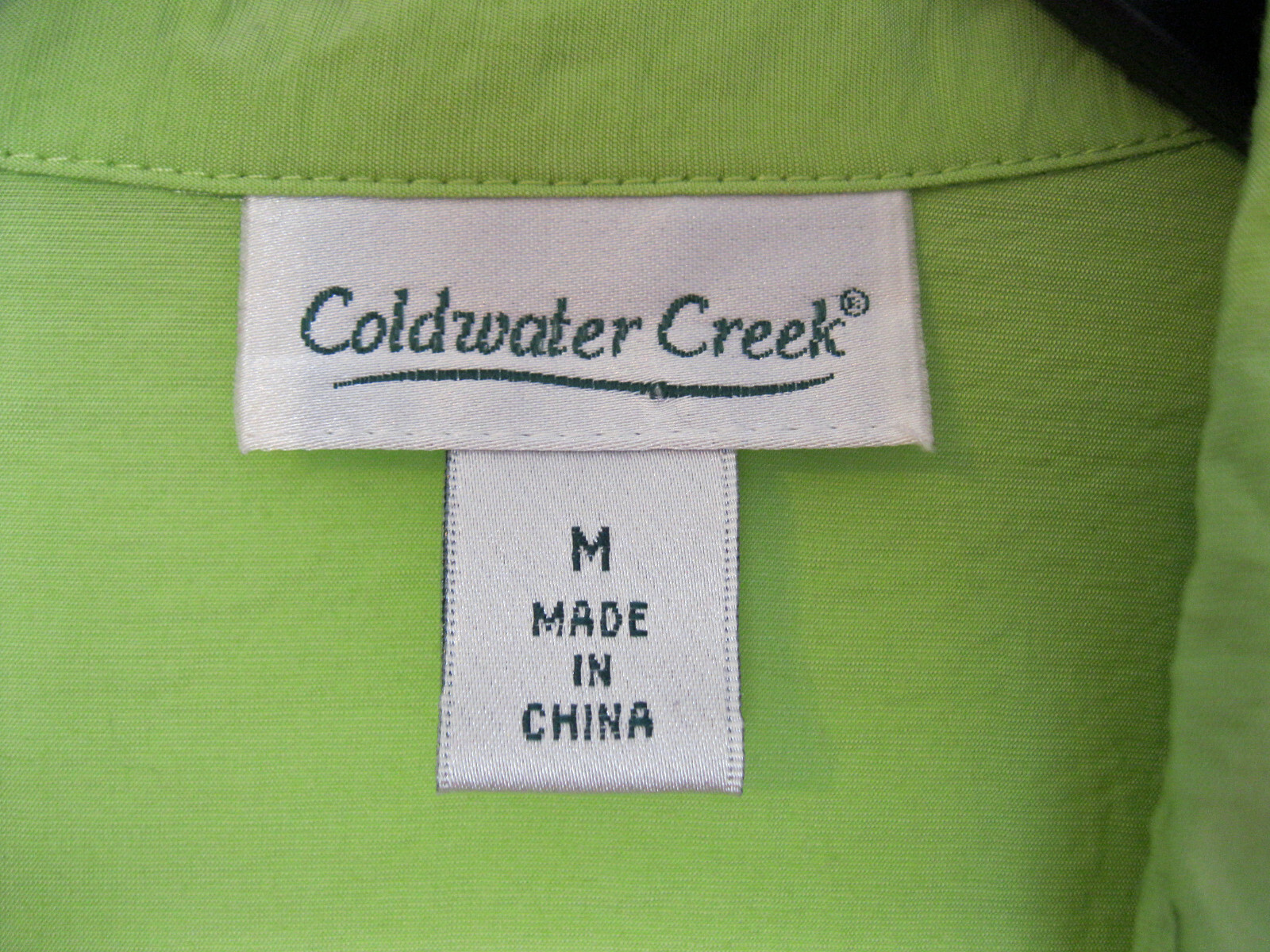 COLDWATER CREEK Shirt Size M 10 12 Top Blouse Green Crinkle Casual Slide O RING