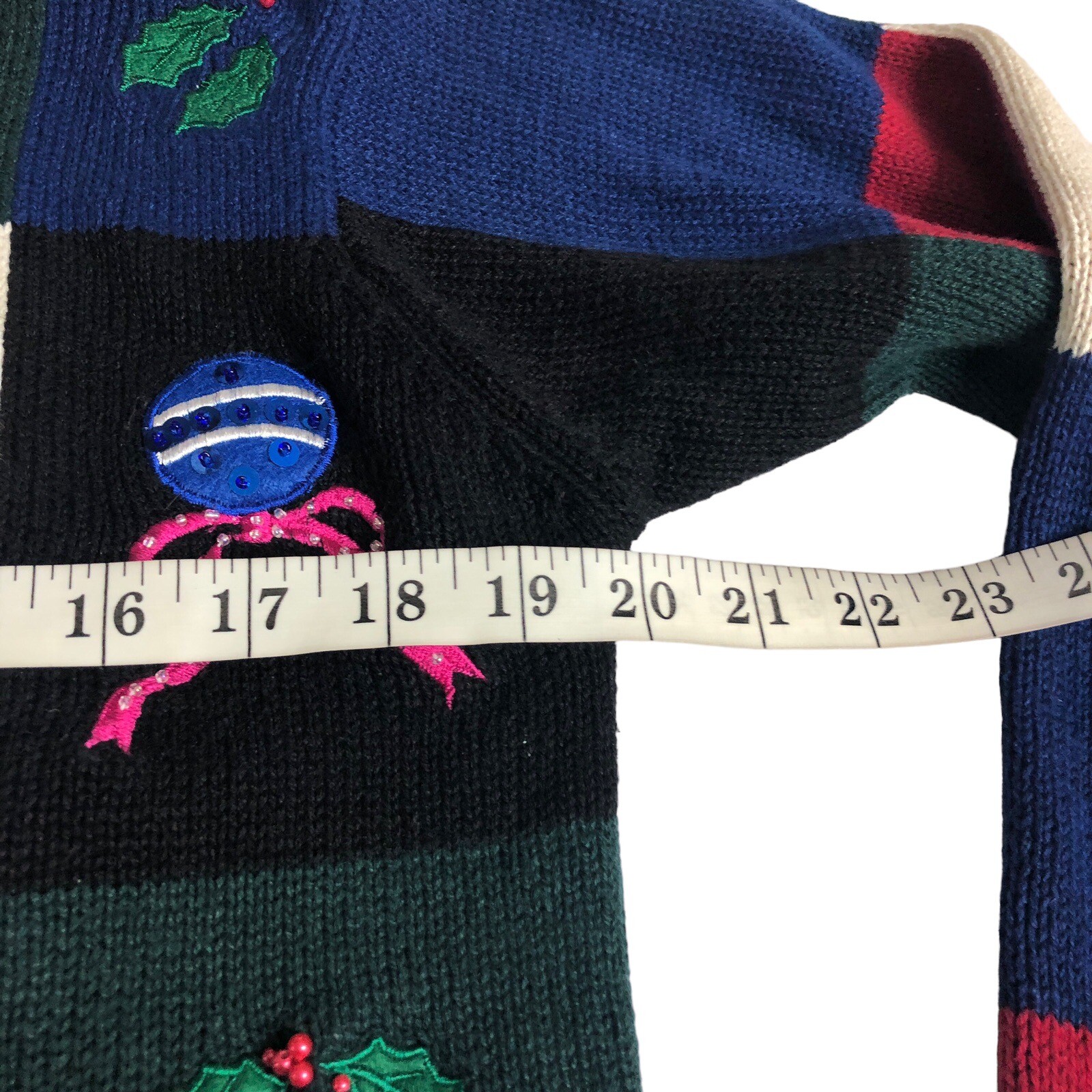 Vintage Dressbarn Christmas Cardigan Sweater Women L Knit Patchwork Sequin Zip