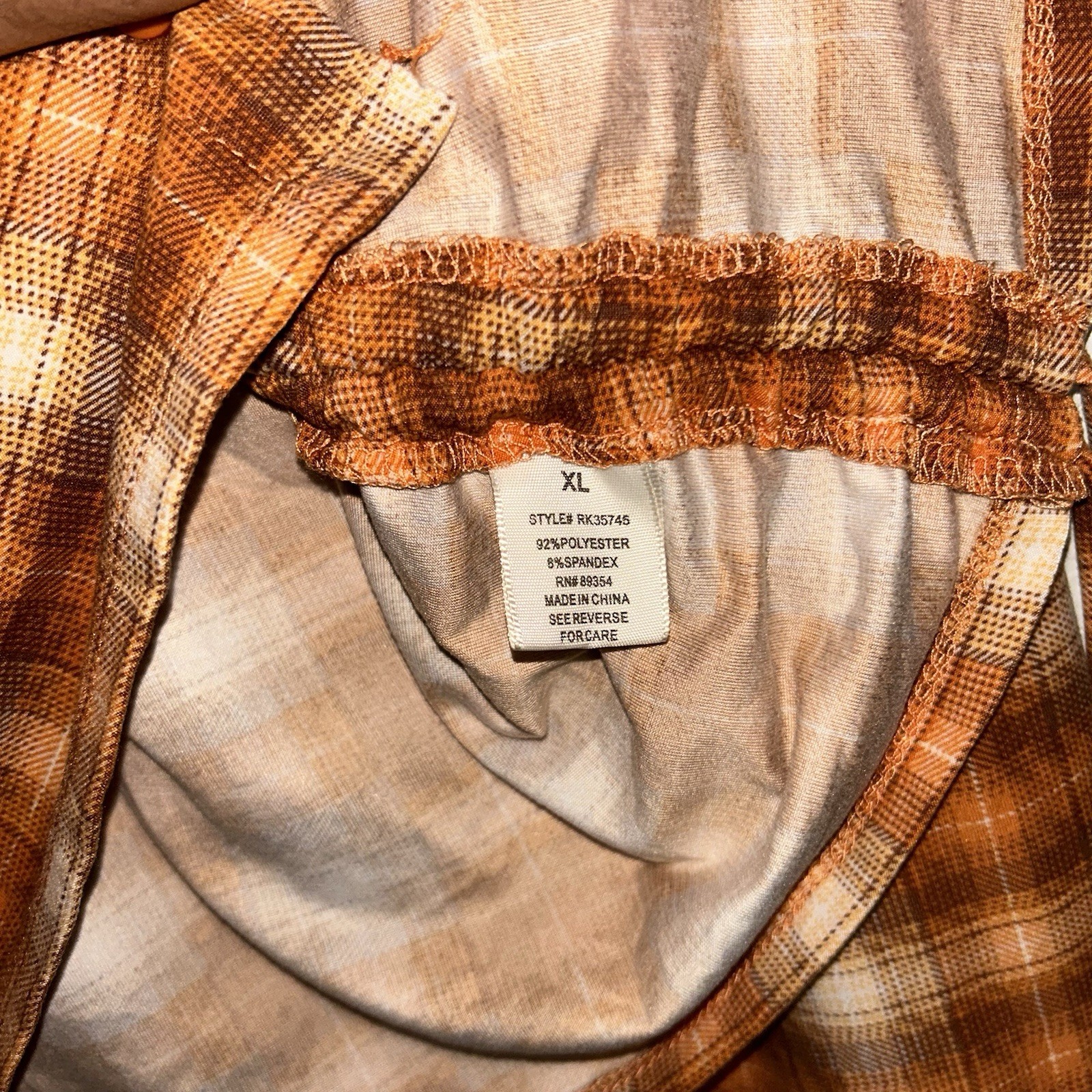 No Comment NY LA Orange Multicolor Polyester Spandex Long Sleeve Button Up XL