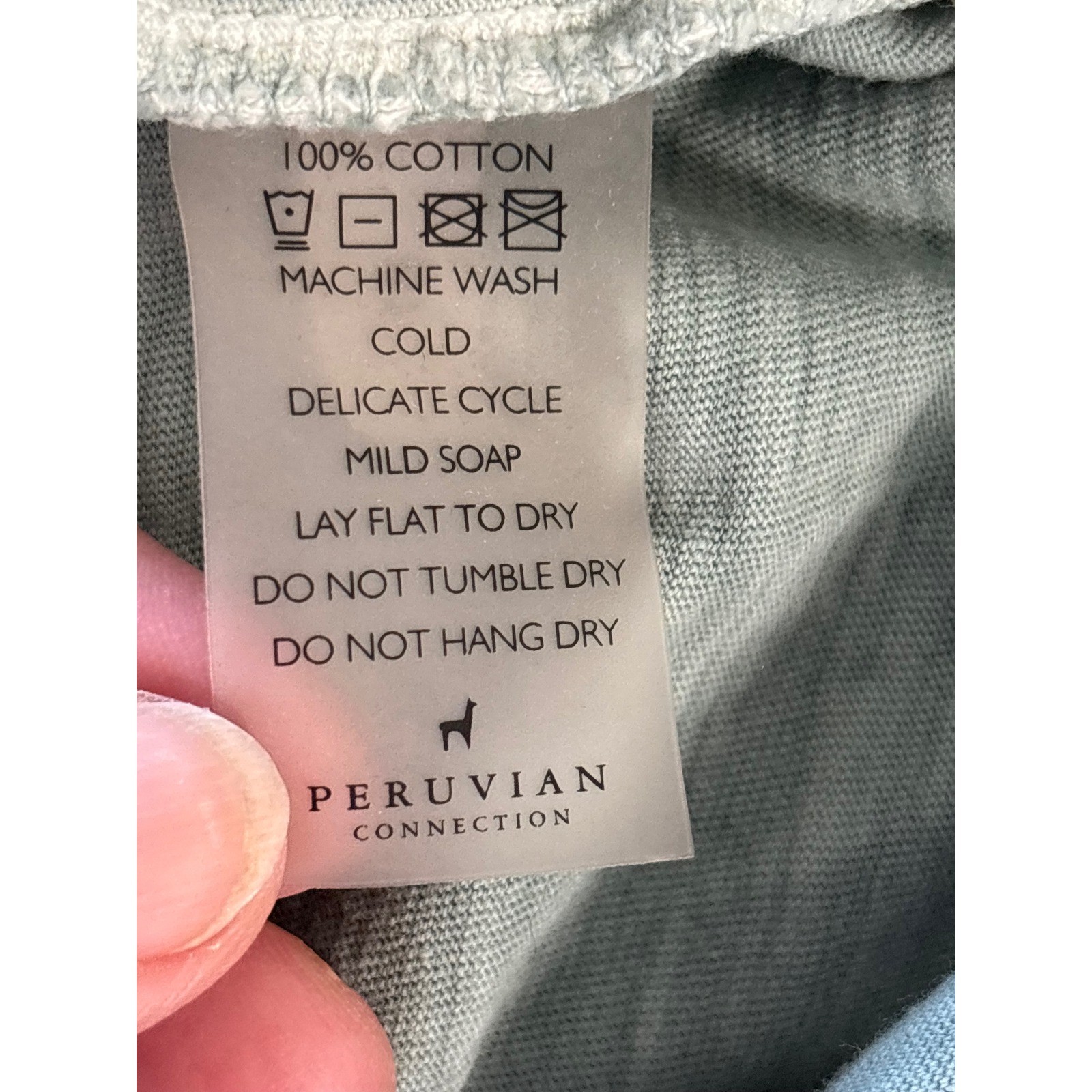 Peruvian Connection Womens Sage Green Slub Cotton V-Neck Long Sleeve Tee Medium