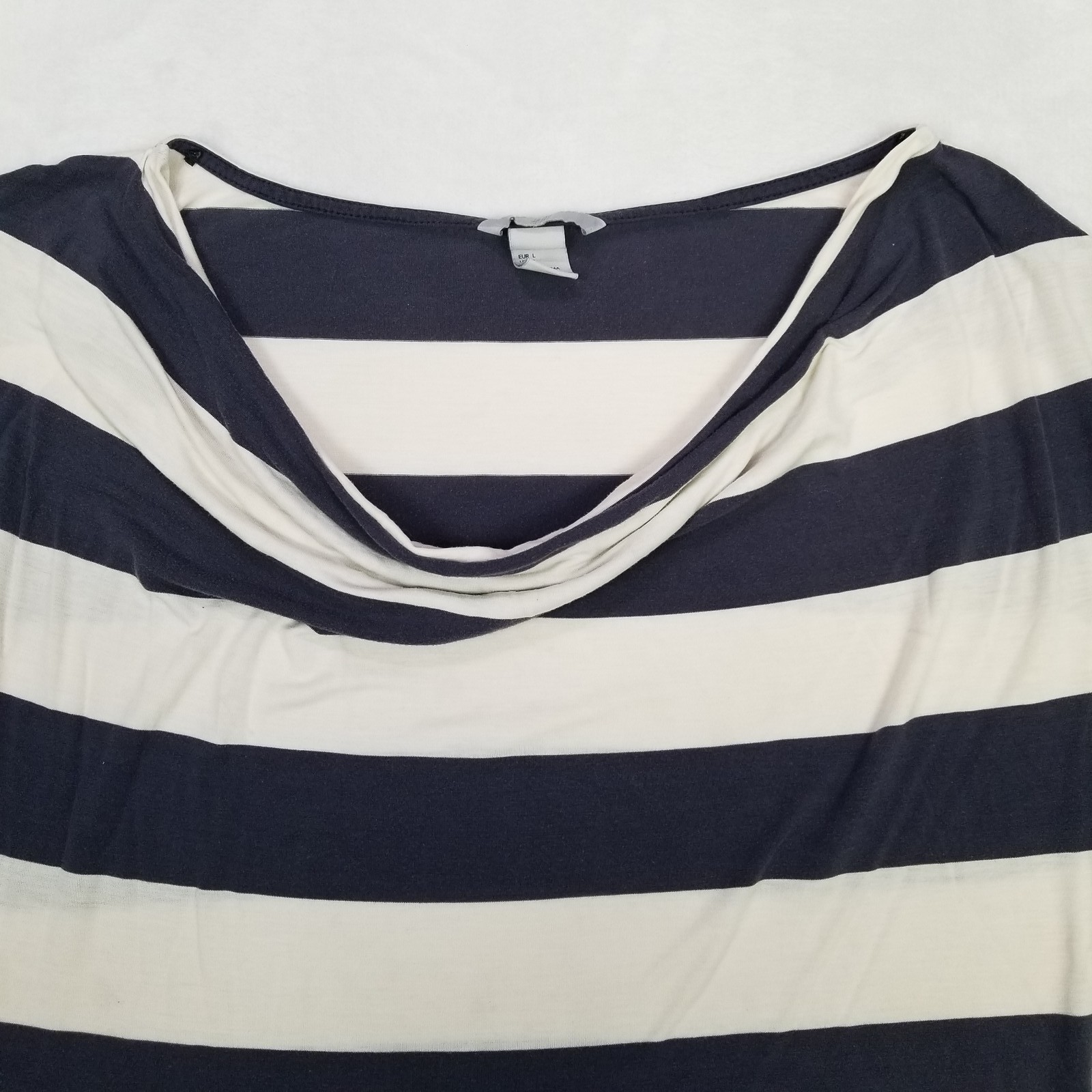 H&M Women’s Navy Blue White Striped Draped Cowl Neck Modal Top Size Large