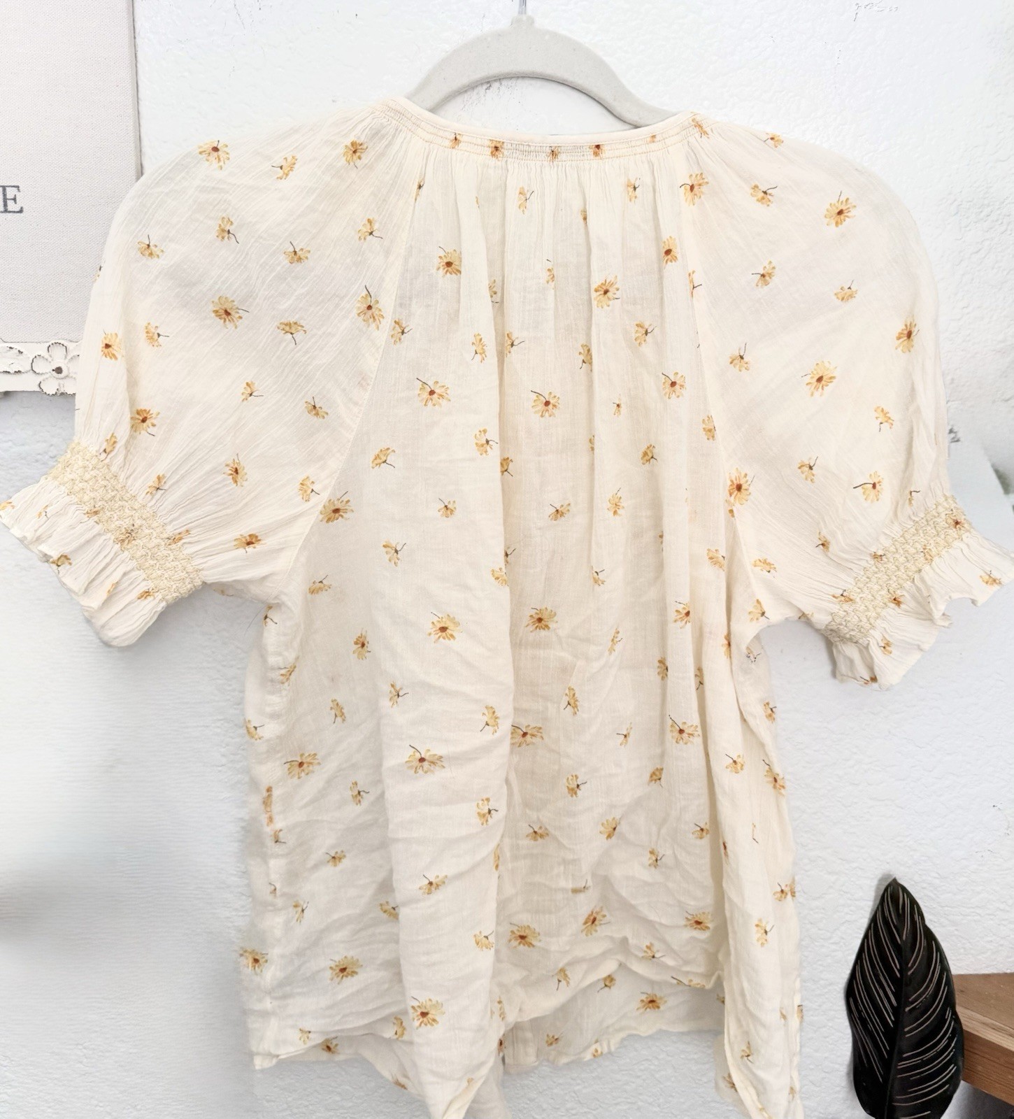 Madewell Smocked Ruffle Button Up Top French Daisies Peasant Prairie Cottagecore