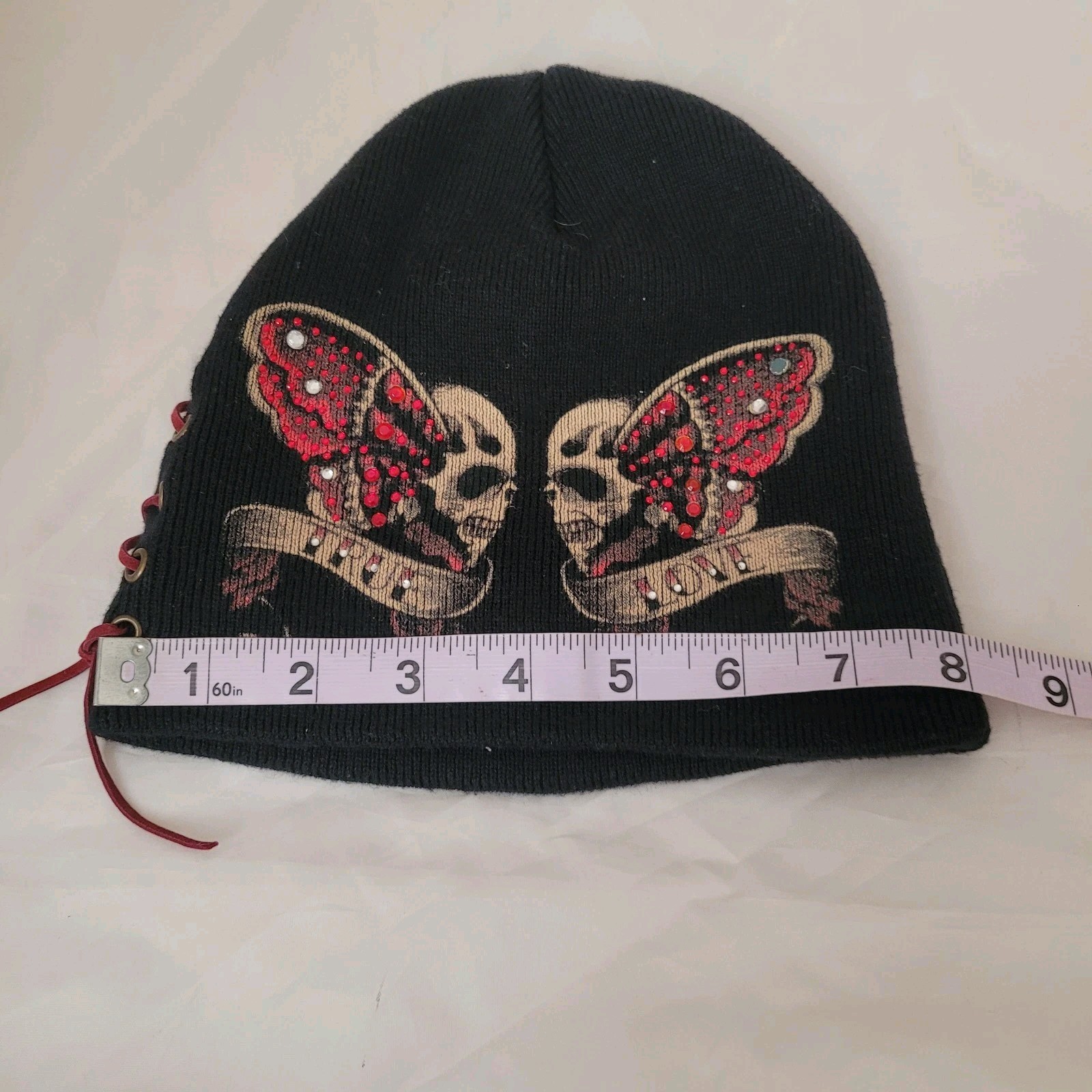 Y2K Sinful by Affliction Beanie Staredown True Love Skulls Womens Hat Black