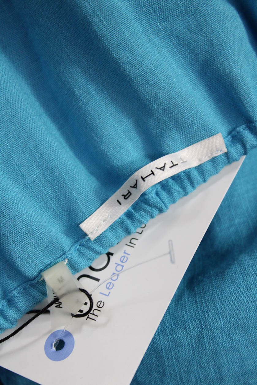 T Tahari Womens Tunic Blouse Blue Long Sleeve Round Neck Rayon Nylon Size M