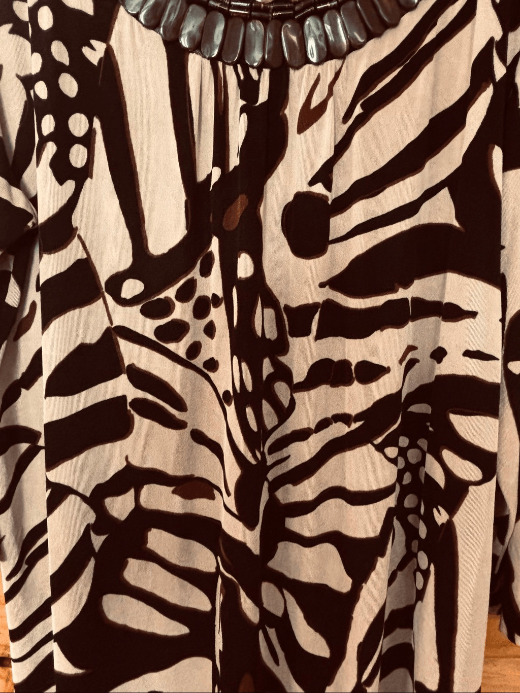 Chico’s Travelers Animal Print Beaded Neckline Top