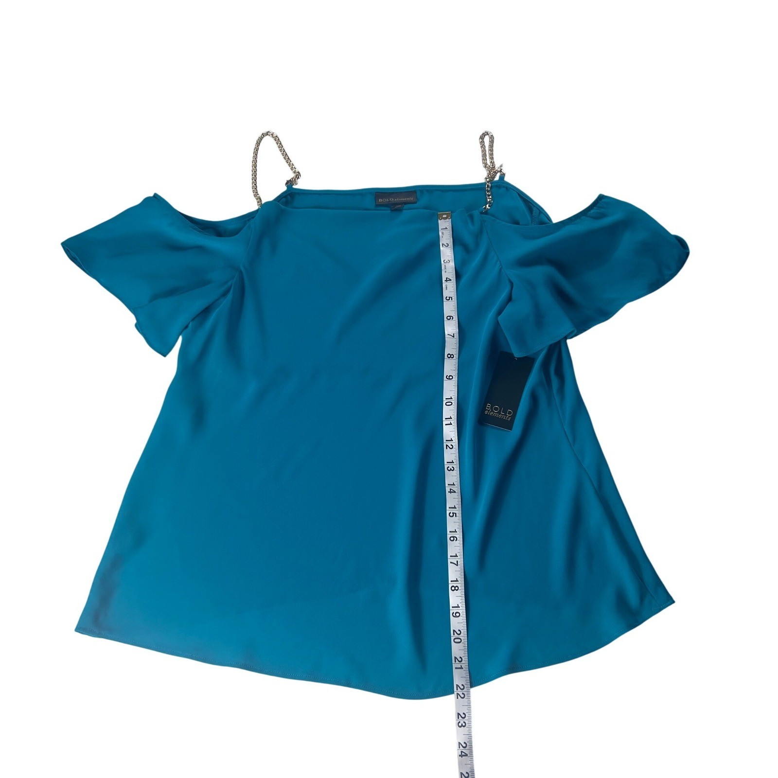 Bold Elements Cold Shoulder Cowl Neck Top Polynesian Blue Chain Strap XL NWT