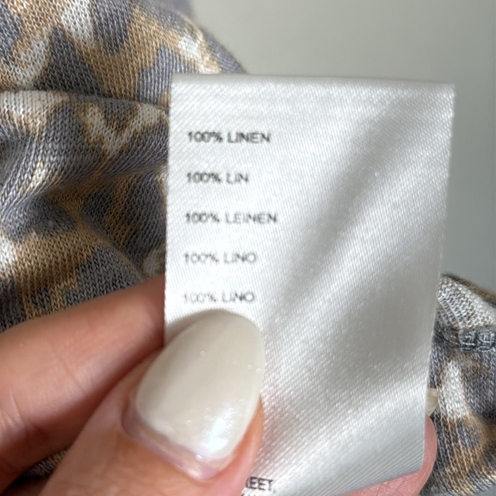 Maeve Linen Puff Sleeve Leopard Print Blouse Size Medium