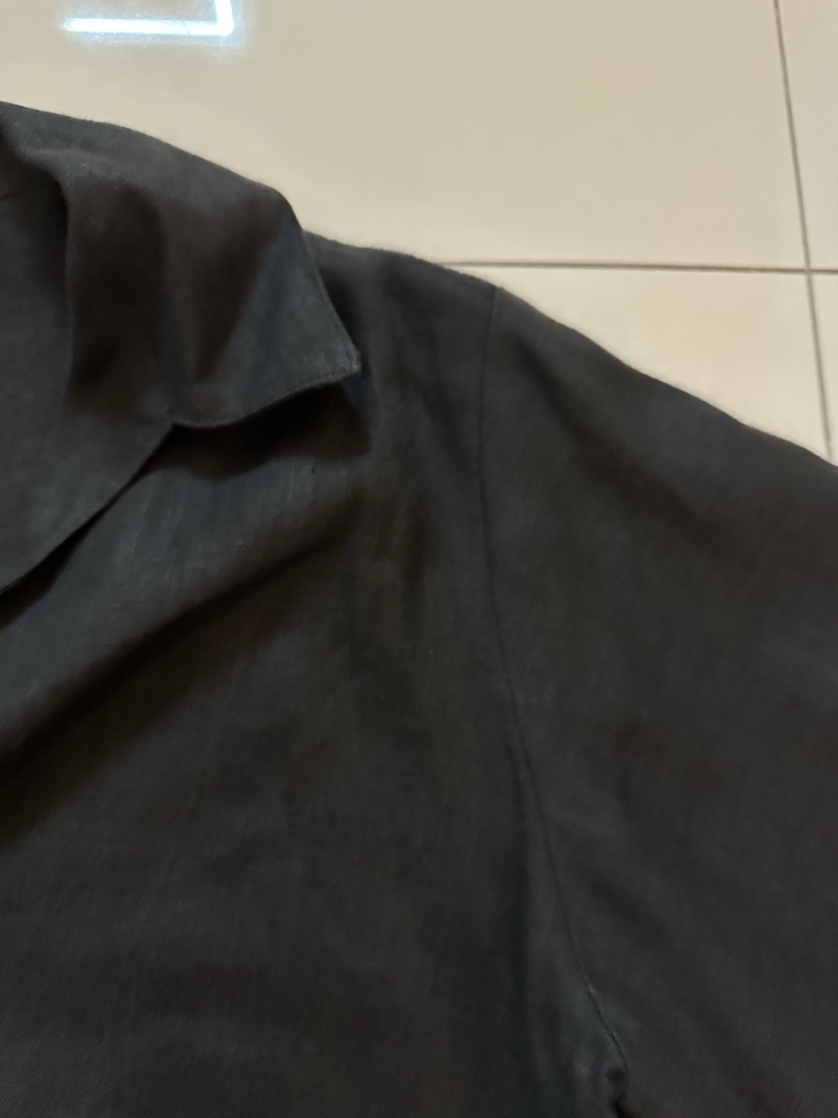 MATTHEW BRUCH Popover Crop Shirt in Linen BLACK SIZE 1/XS/US 2 $345