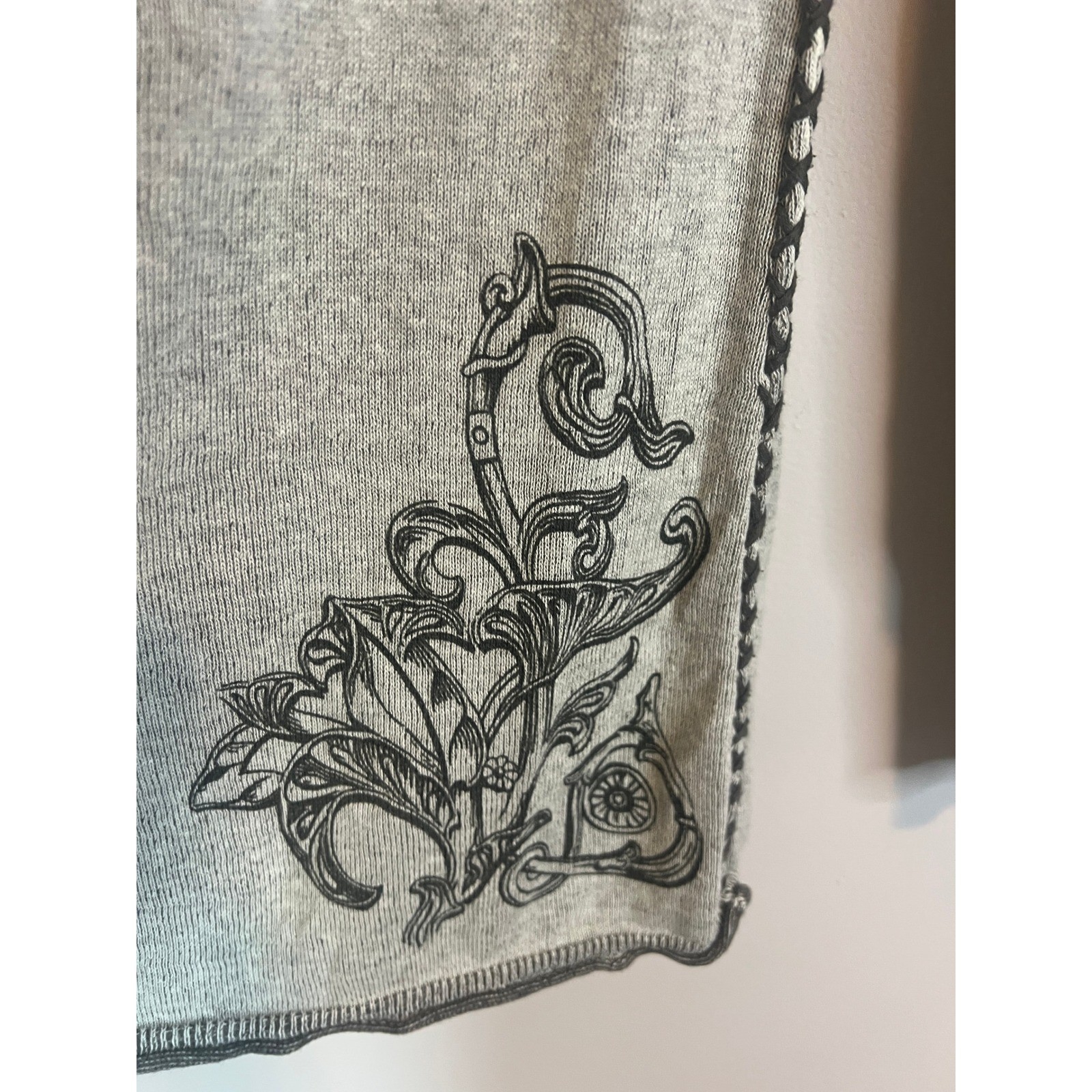 Sanctuary Organic Cotton Sweater Hoodie Grey Long Sleeve Floral Graphic S
