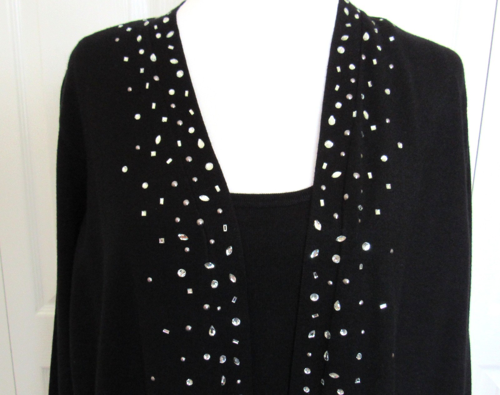 NWT CHICO’S SIZE 2 LARGE BLACK TWIN SET JACKET TANK GLASS BEADS BEAUTIFUL!