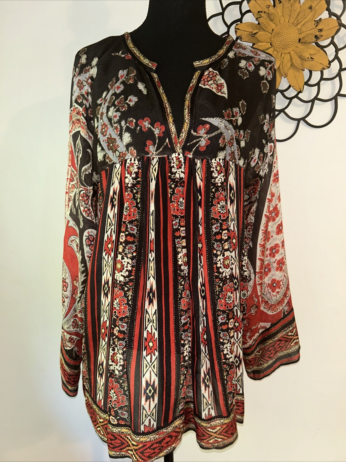 Isabel Marant Etoile Top Tucson Black/Red Paisley Print Crepe Blouse Sz M