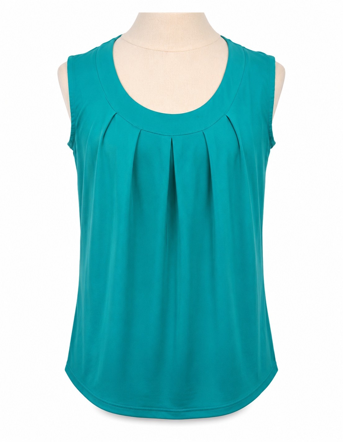 Kasper Women’s Shirt Blouse Teal Green Blue Pleated Size M Medium Sleeveless Top