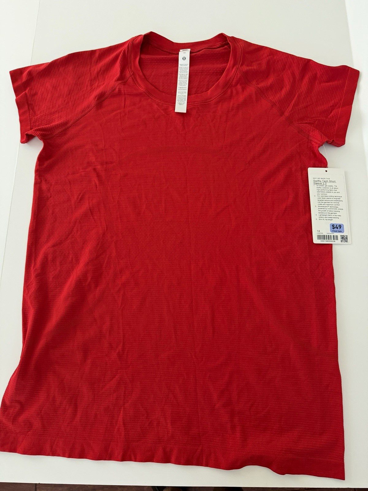 lululemon Women’s Size 14 Oxford Red Solid Crew Neck Raglan Short Sleeve T-Shirt