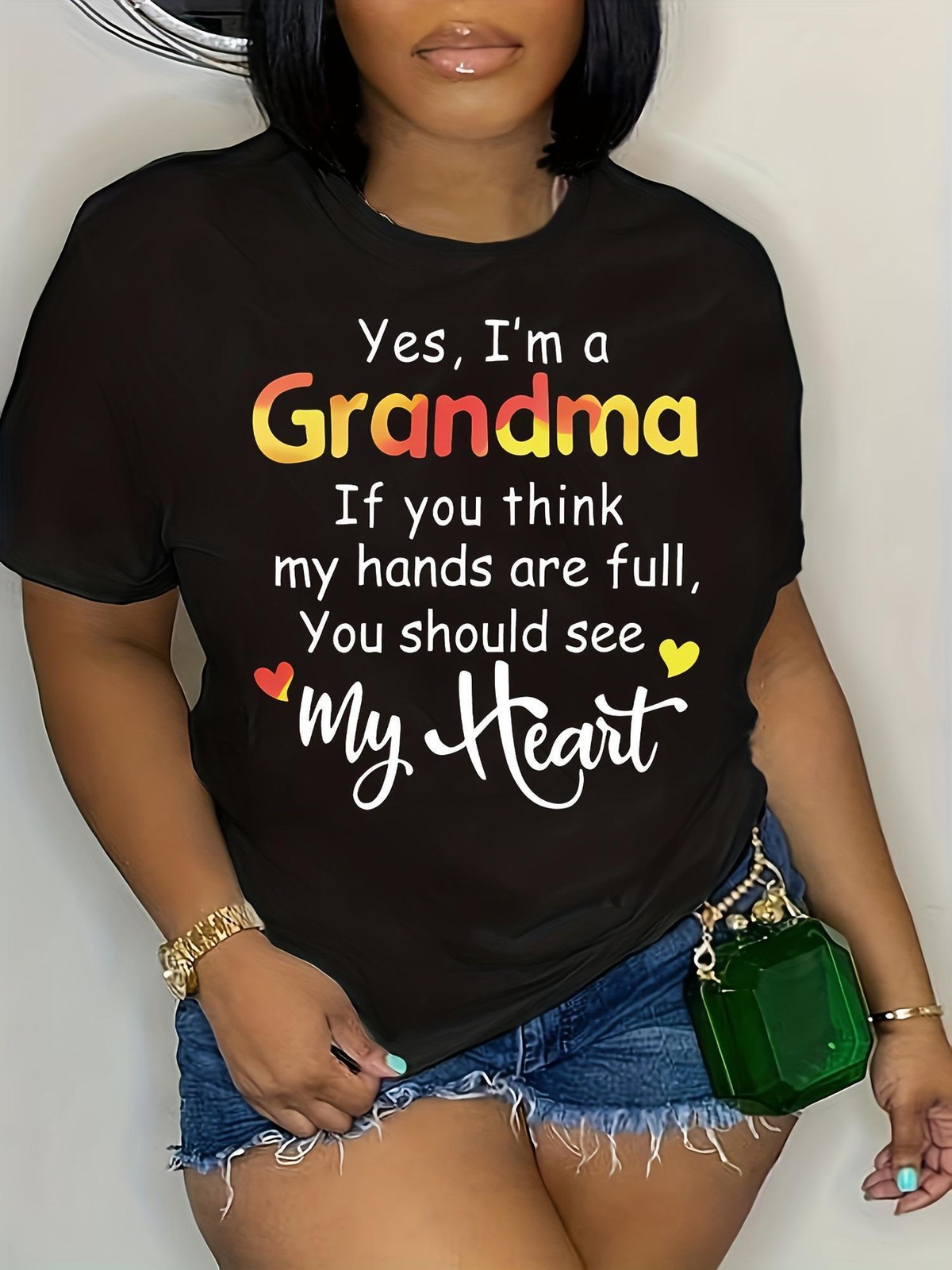 Women Funny Grandma Quote Graphic T-Shirt Colorful Letter Ca