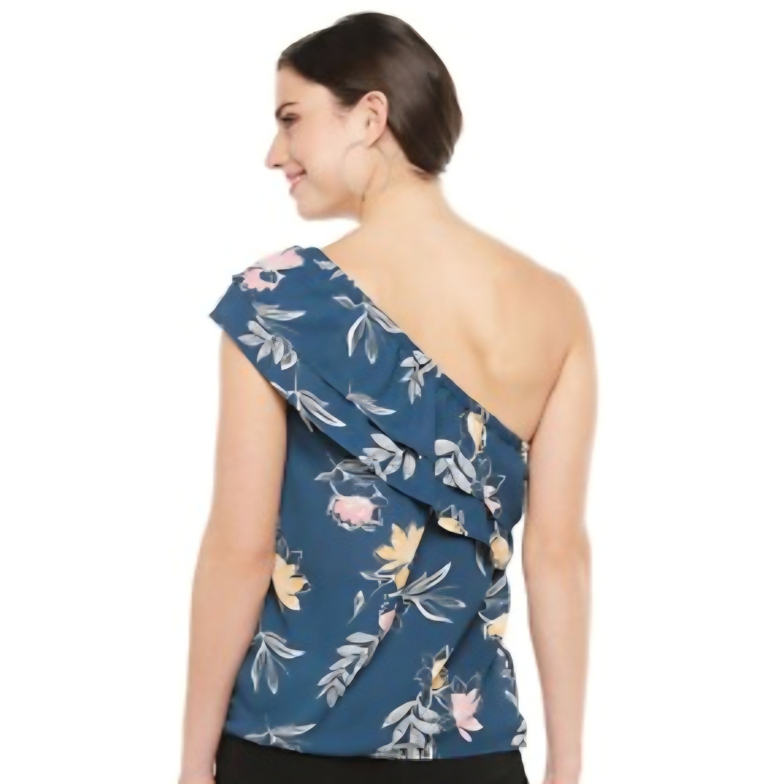 Apt. 9 Womens One Shoulder Ruffle Floral Blouse Teal Blue Pink Yellow Size M