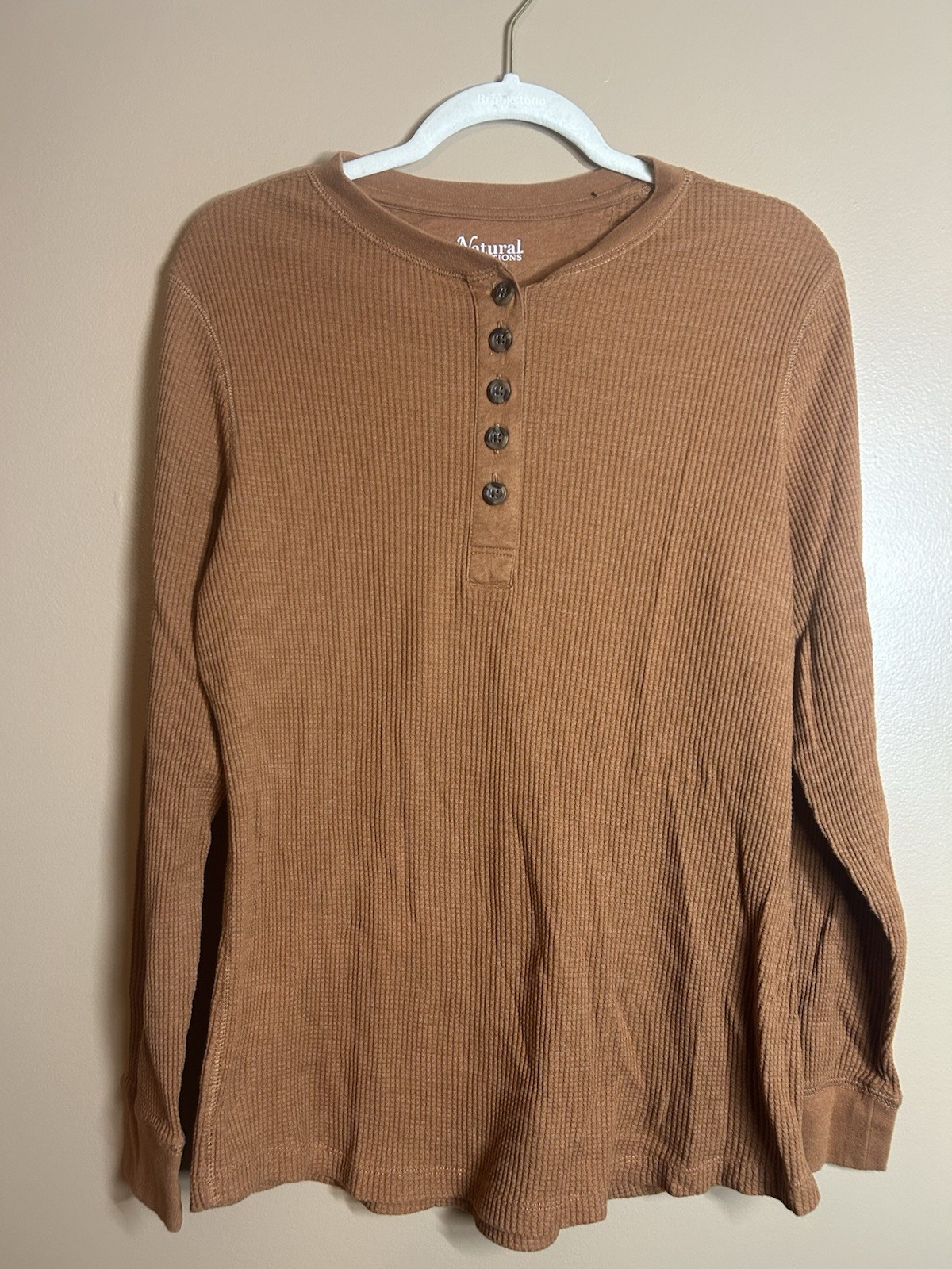 Natural Reflections Orange Solid Long Sleeve Shirt Blouse Size L Soft Cotton