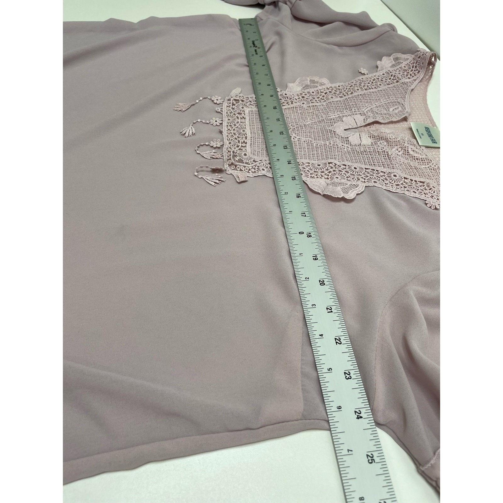 Bedford Fair Mauve Crochet Lace Ruffle Sleeve Blouse Camisole 1X Boho Rose 2 pc