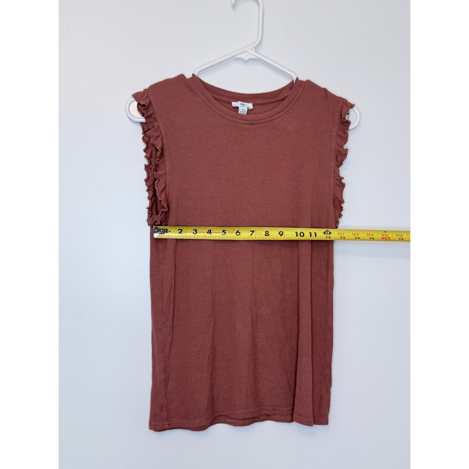 Dip Ruffle Sleeve Ribbed Knit Top Mauve Pink Crewneck XS