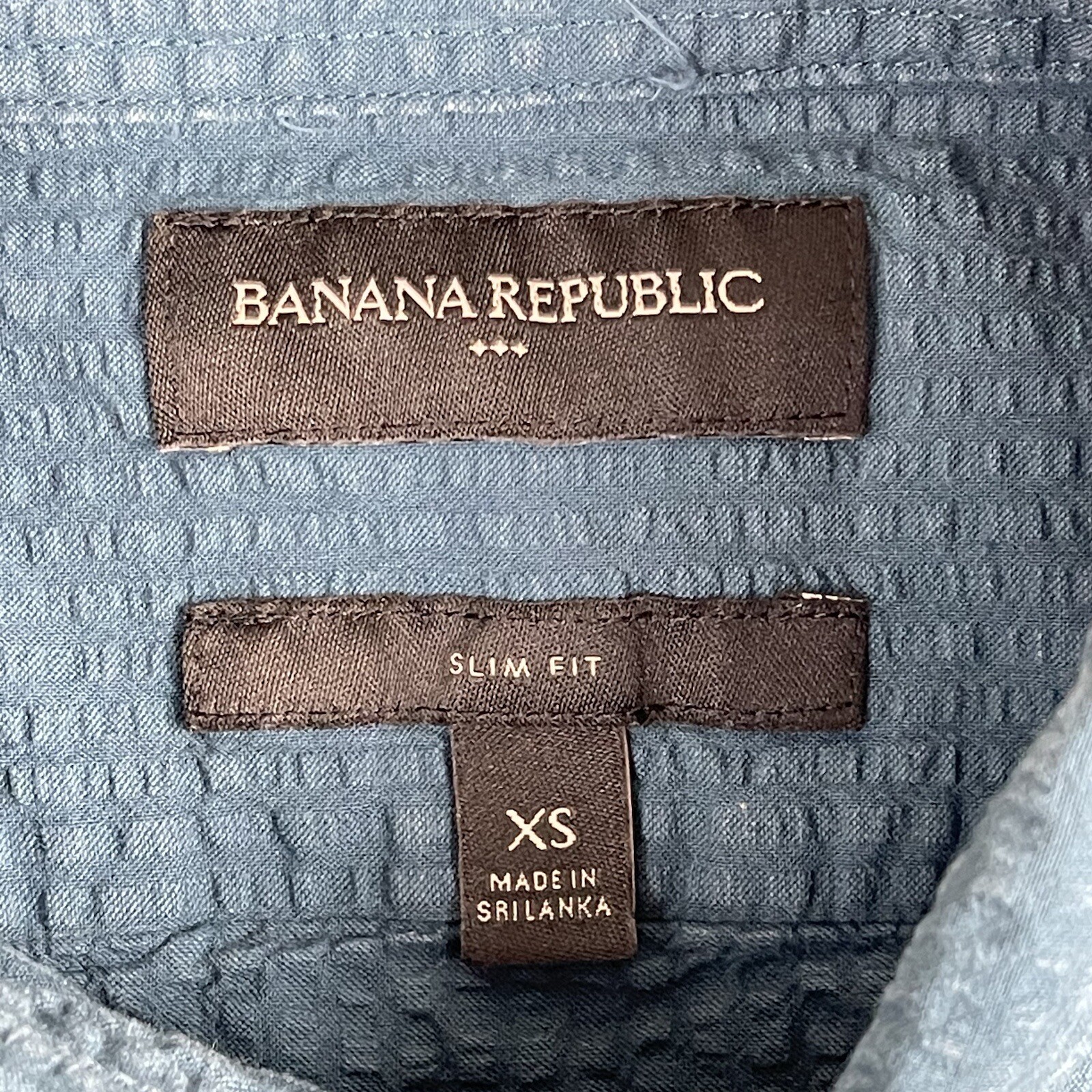 Banana Republic Searsucker Shirt Women Extra Small XS Teal Slim Fit Button Up