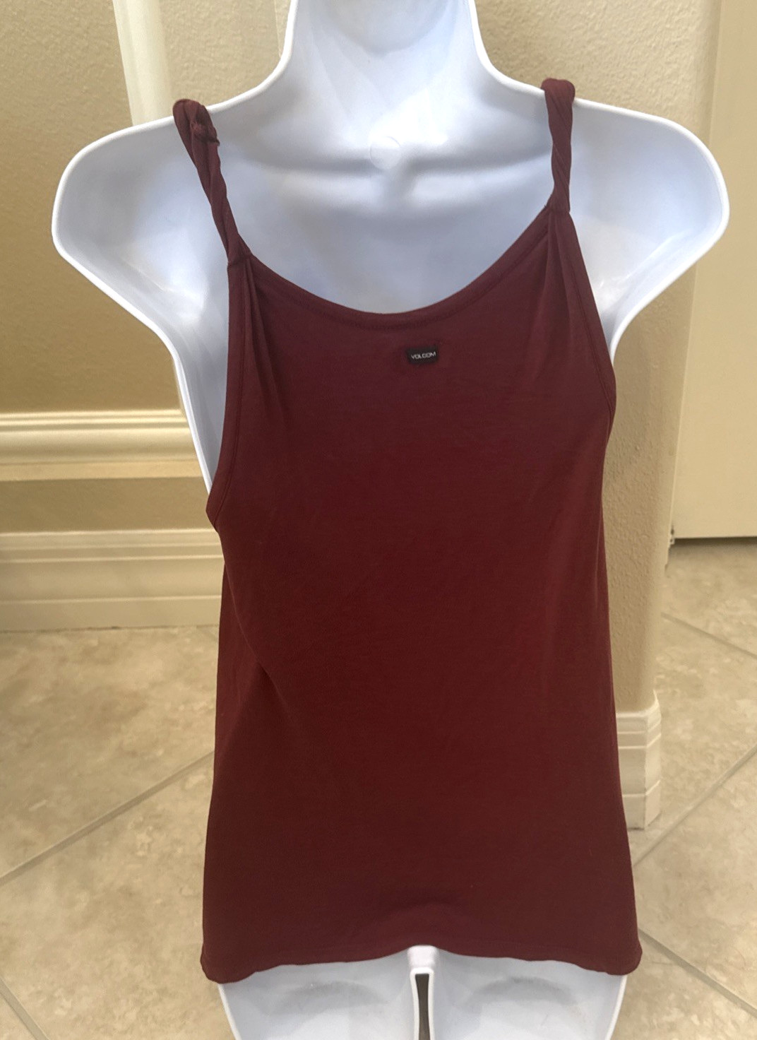 Volcom Burgundy Red Racerback Tank Top Sz XS Twist Straps Casual Top Beach Gym