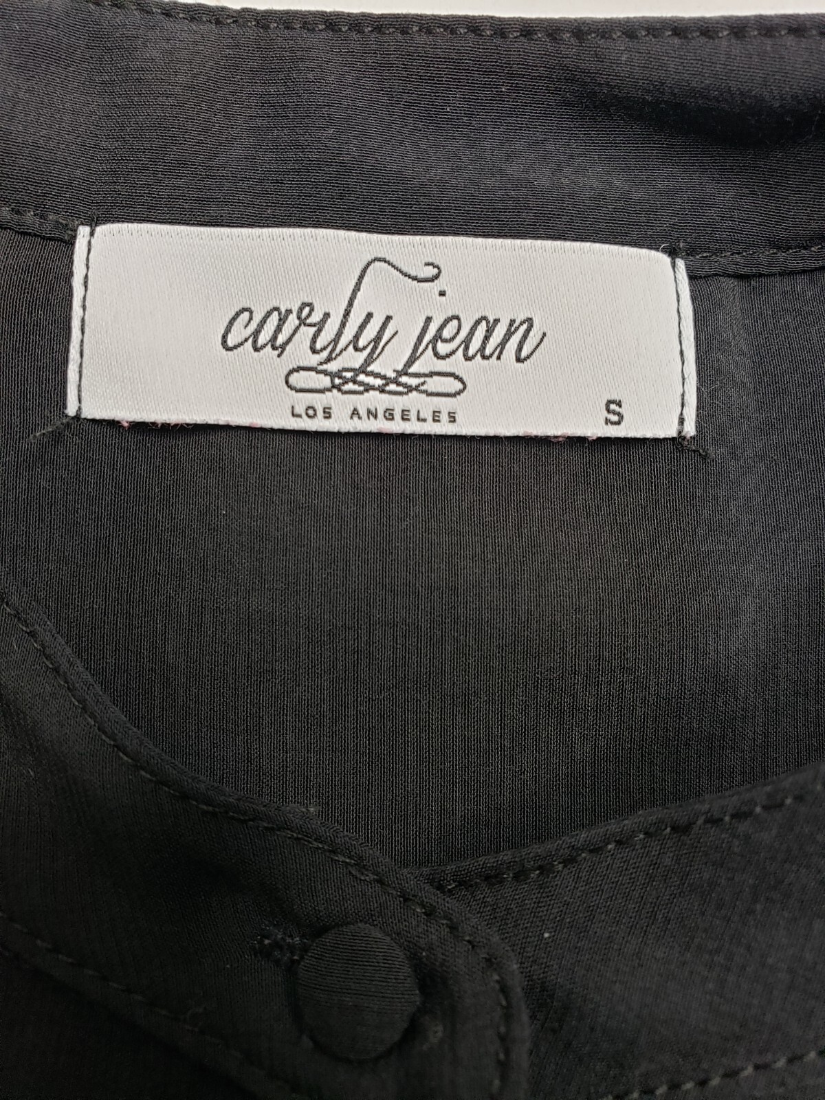 Carly Jean Los Angeles Women Shirt Size Small Black Button Front Short Sleeve
