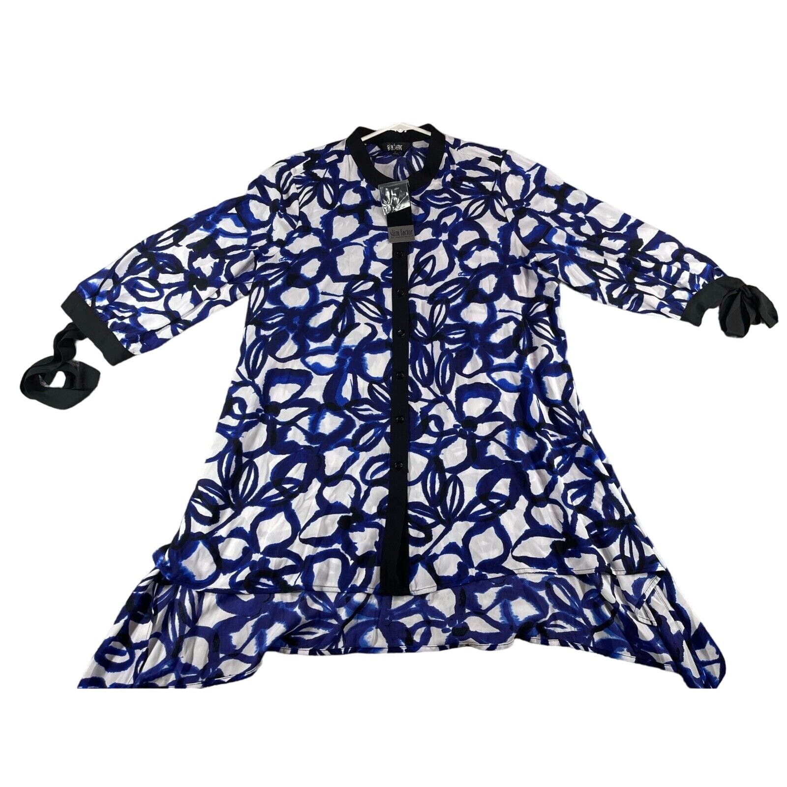 Slim Factor By Investments Shirt Womens Large Blue Flowy Top Blouse Long NWT