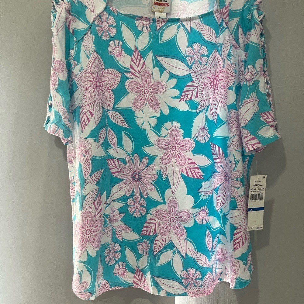Ruby Rd. Pink and Blue Floral Blouse