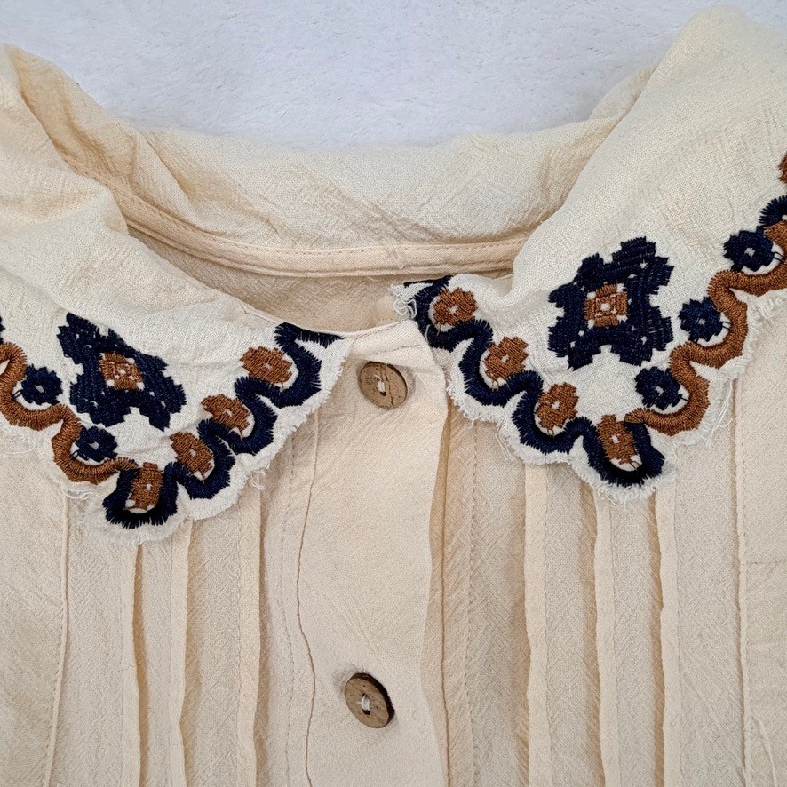 Cider Embroidered Collar Blouse Large Cottagecore