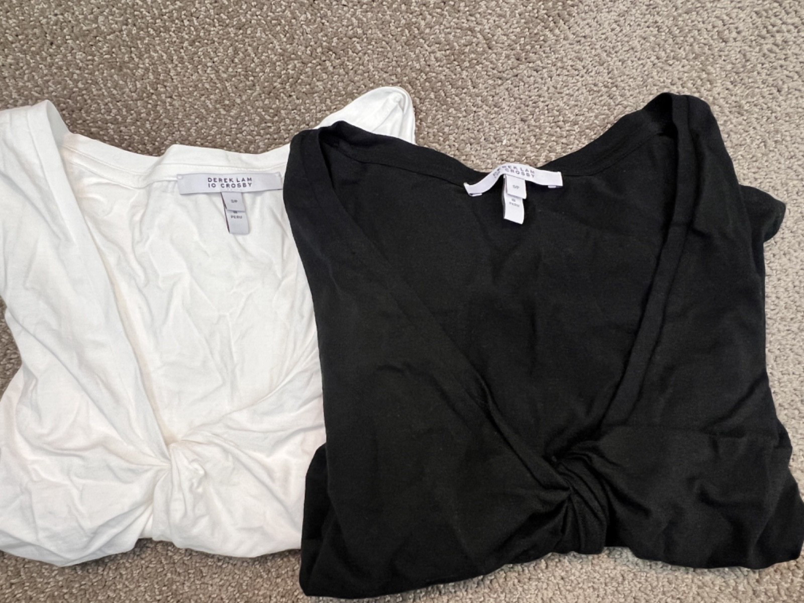 Derek Lam 10 Crosby lot of 2 belle twist front cotton tee size small black white