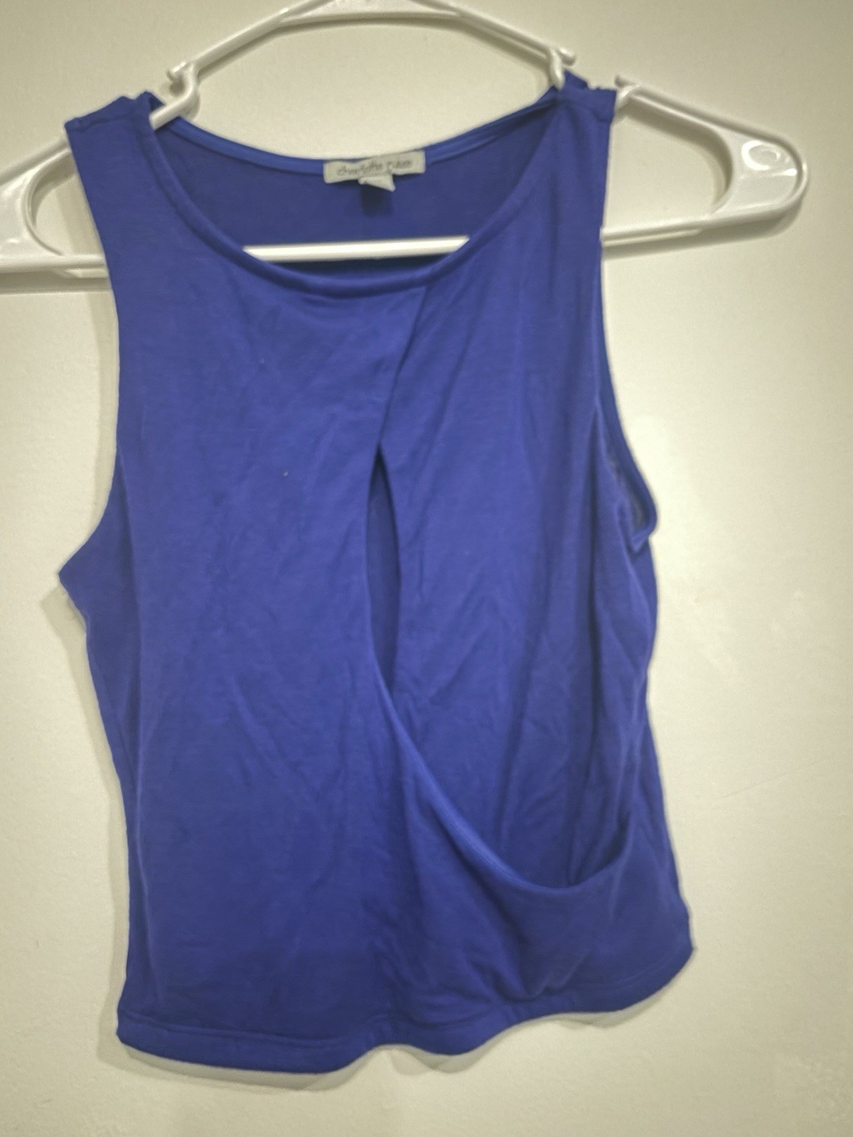 Women’s Blue Solid Sleeveless Round Neck Pullover Tank Top, Size S