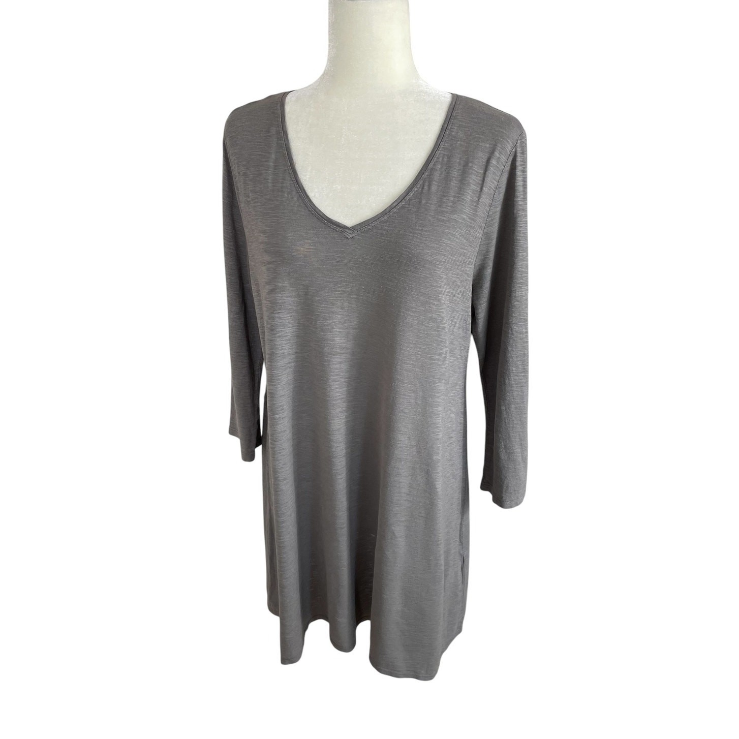 Eileen Fisher Hemp Organic Cotton Tunic Top Taupe Large Minimalist Lagenlook