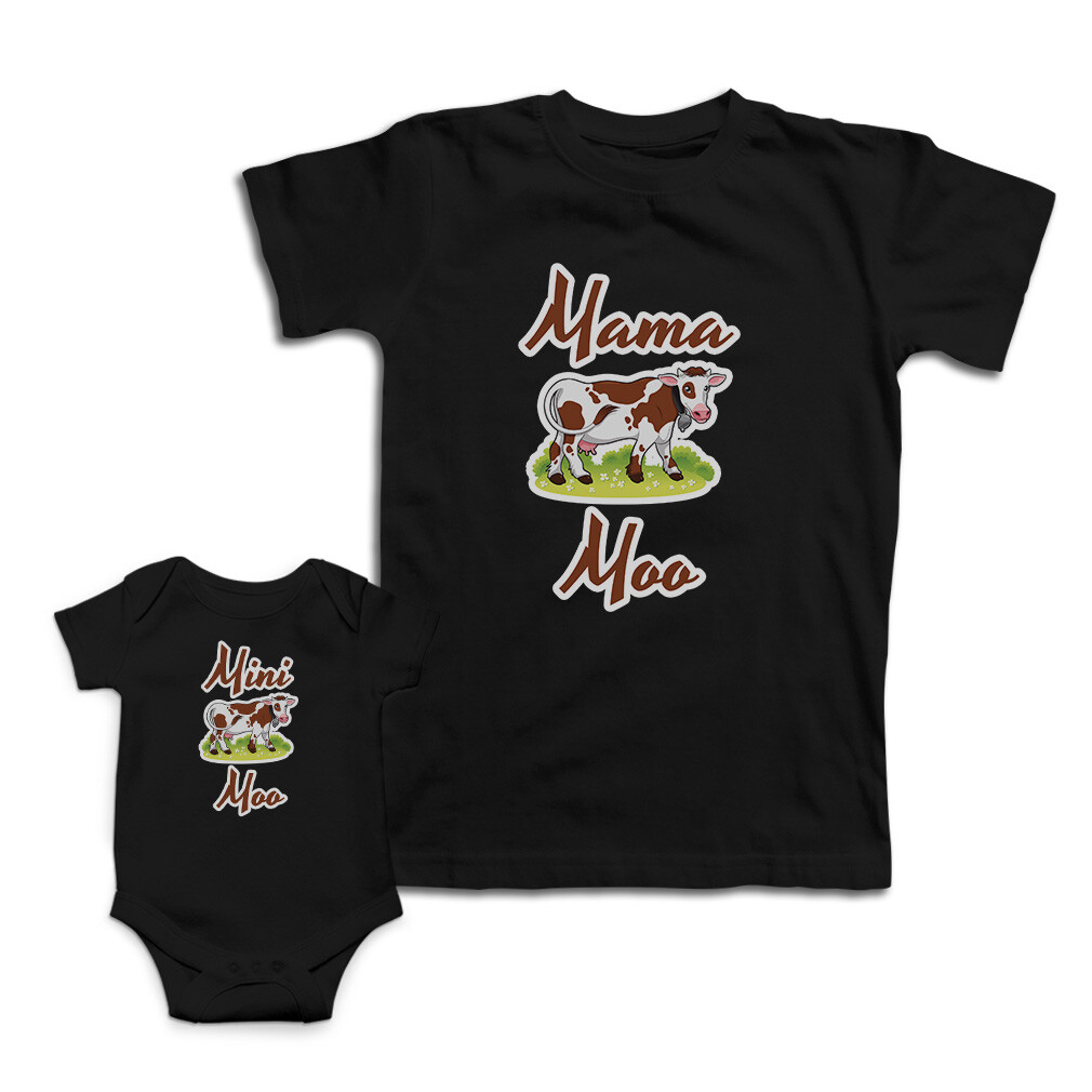 Mom and Baby Matching Outfits Mama Mini Moo Cattle Cow Knit Cotton Match Clothes