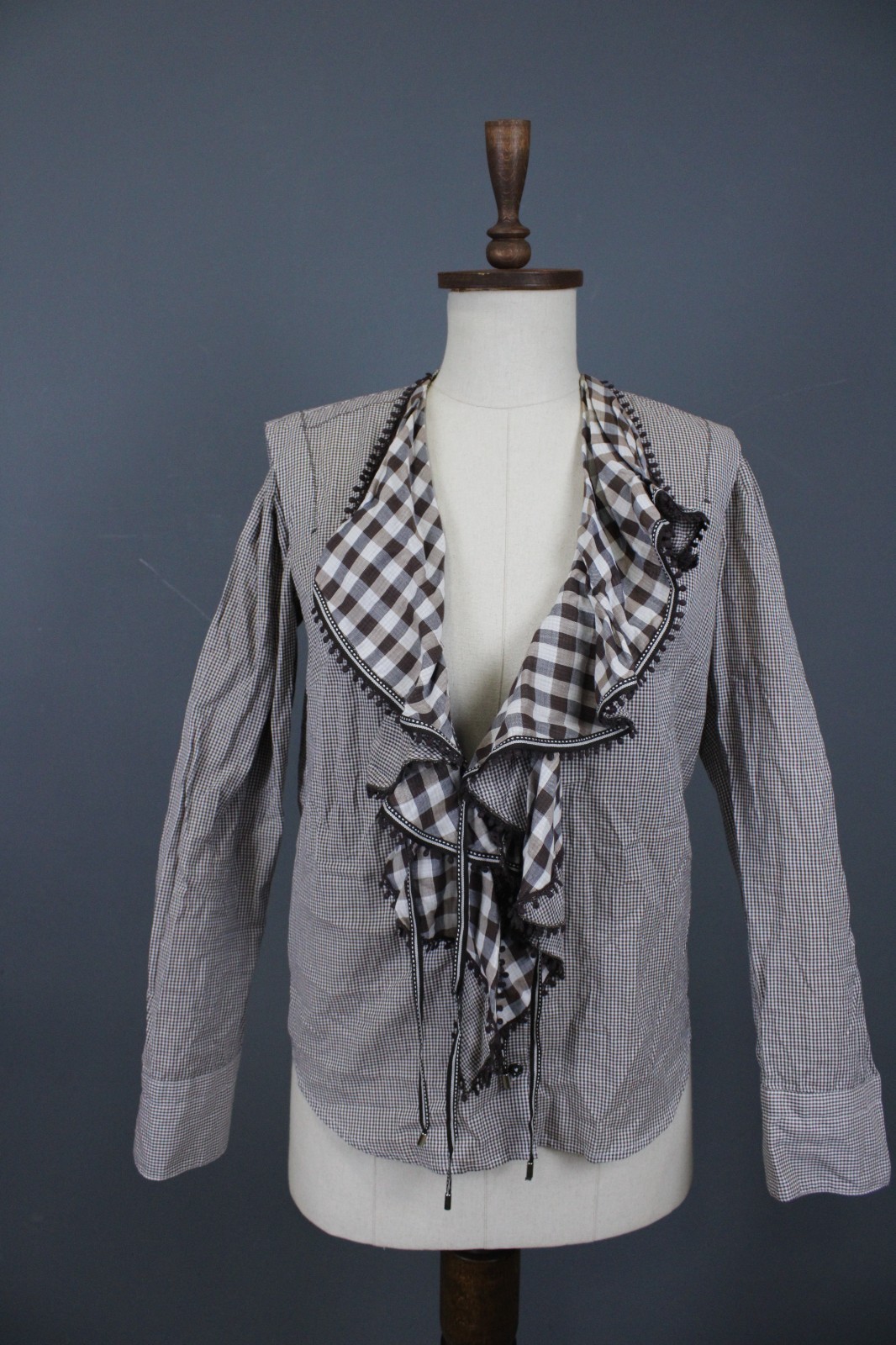 HIGH Multi Check Deconstructed Gingham Ruffle Blouse Long Sleeve Top Size S / M