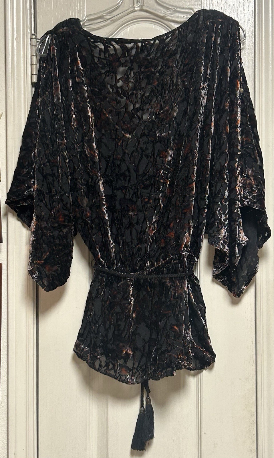 Sumptuous Burnout Velvet HARPER Art Deco Black Pewter Copper Shoulder Tunic