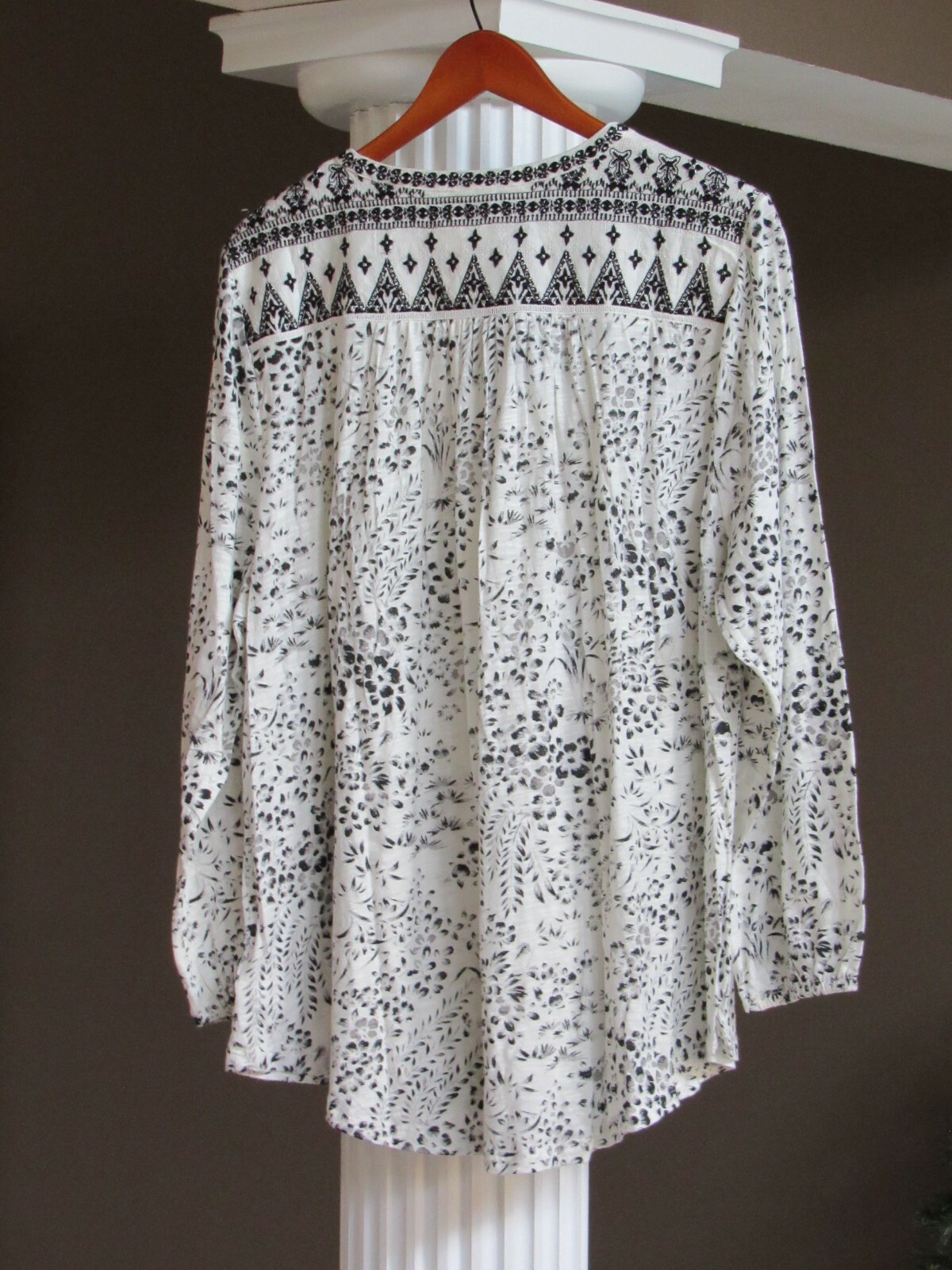 LUCKY BRAND Off-White Black Gray Floral Long Sleeve Top Shirt Size 1X NWT $59.50
