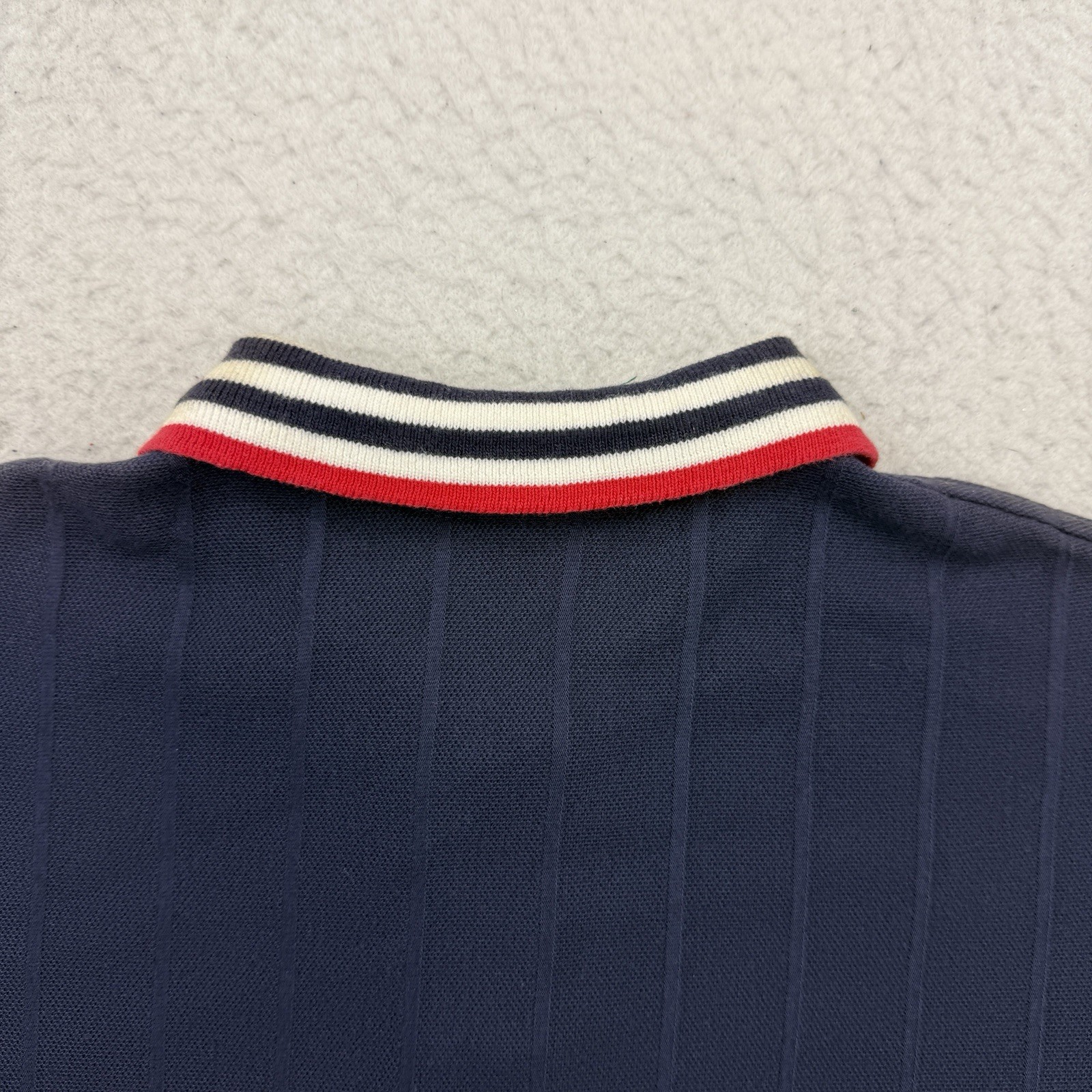 Vintage Dunbrooke Polo Shirt Womens Small S Blue Striped Short Sleeve Distressed