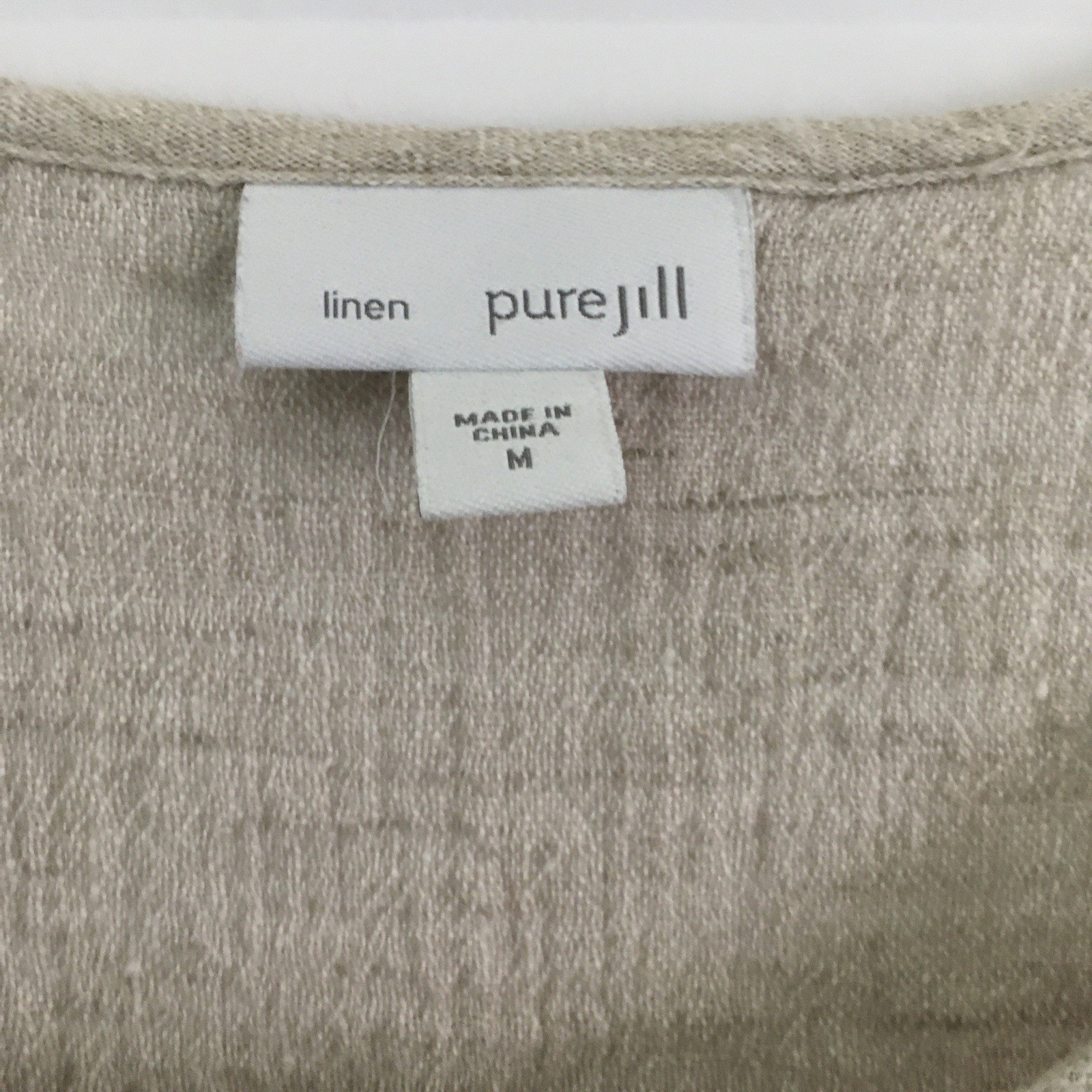 Pure Jill Linen Button Front Cardigan Blouse Top Sz M Crinkle 3/4 Sleeve Pockets