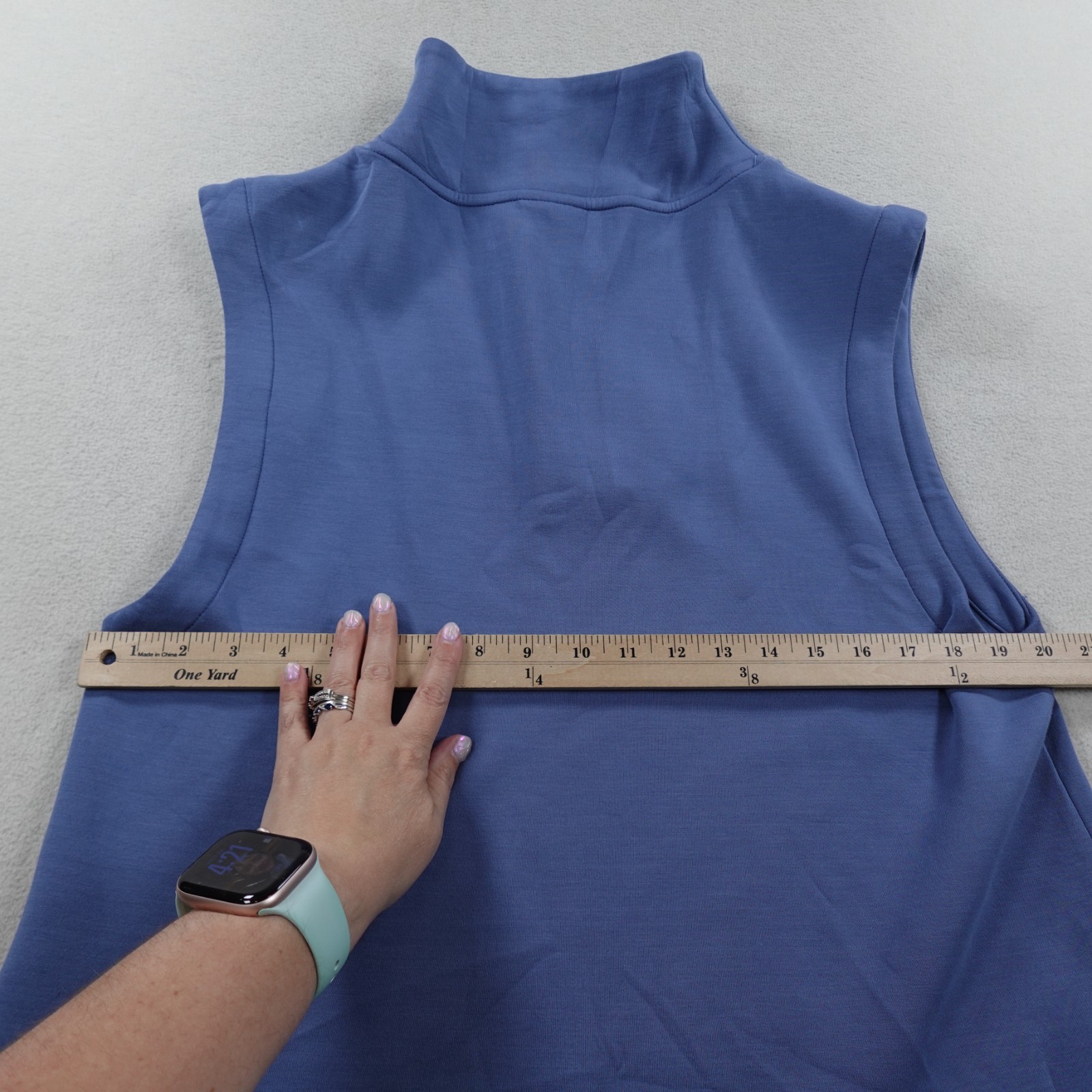 Varley Double Soft Magnolia 1/2 Tank Top Womens Large Blue Sleeveless Mock Neck