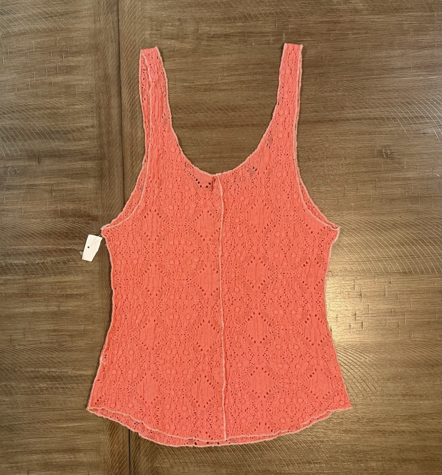 NWT Free People Intimately Pink Sleeveless Pucker Lace Notch Cami Tank Large NEW