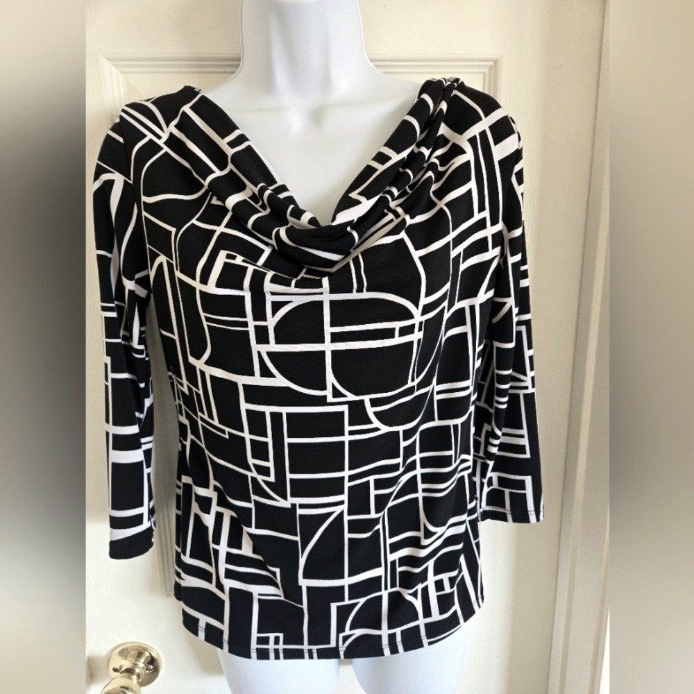 Andrea Jovine Cowl Neck Top Women’s Small Black/White Excellent Condition